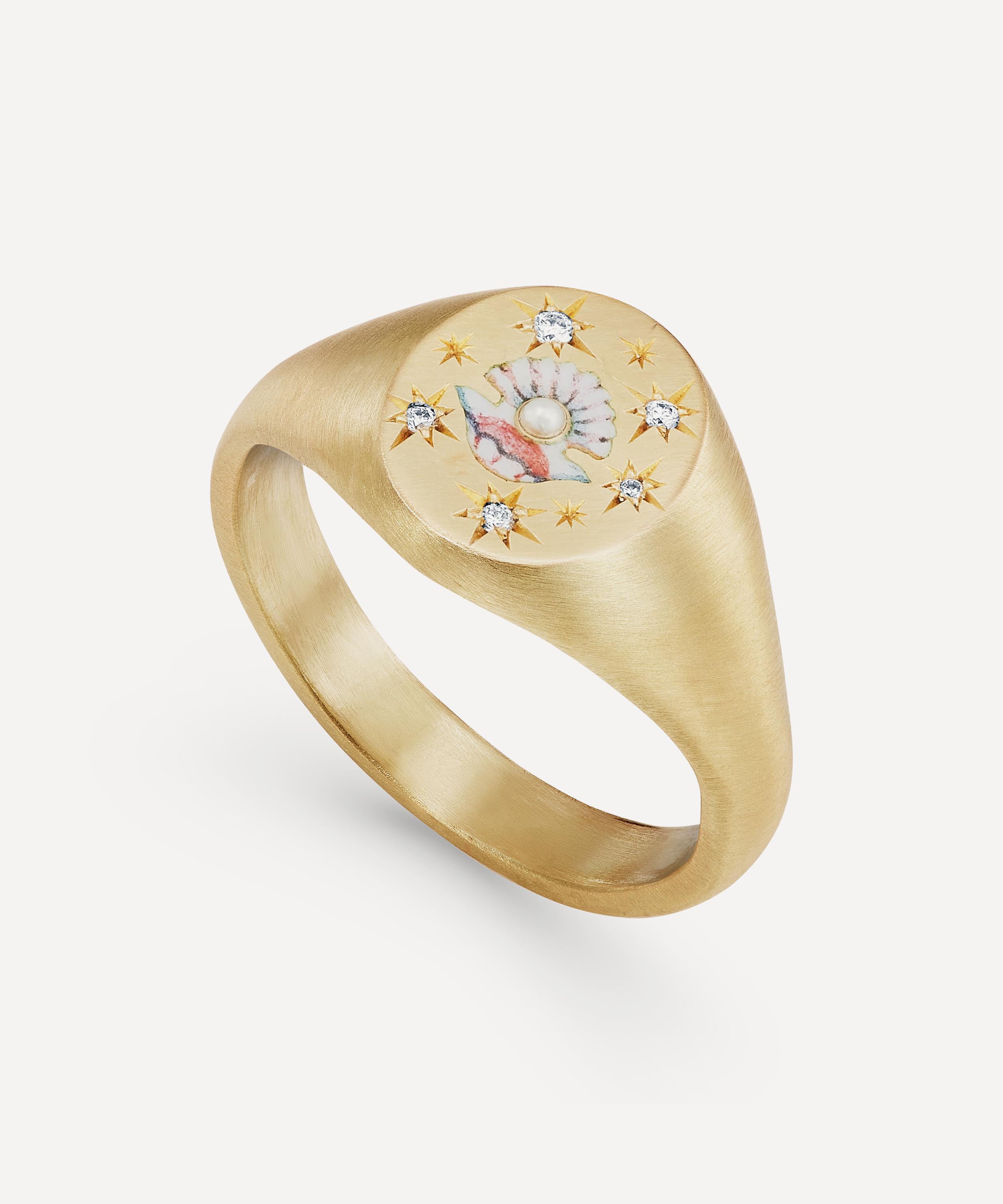 Cece Jewellery - 18ct Gold Clam and Pearl Signet Ring image number 2