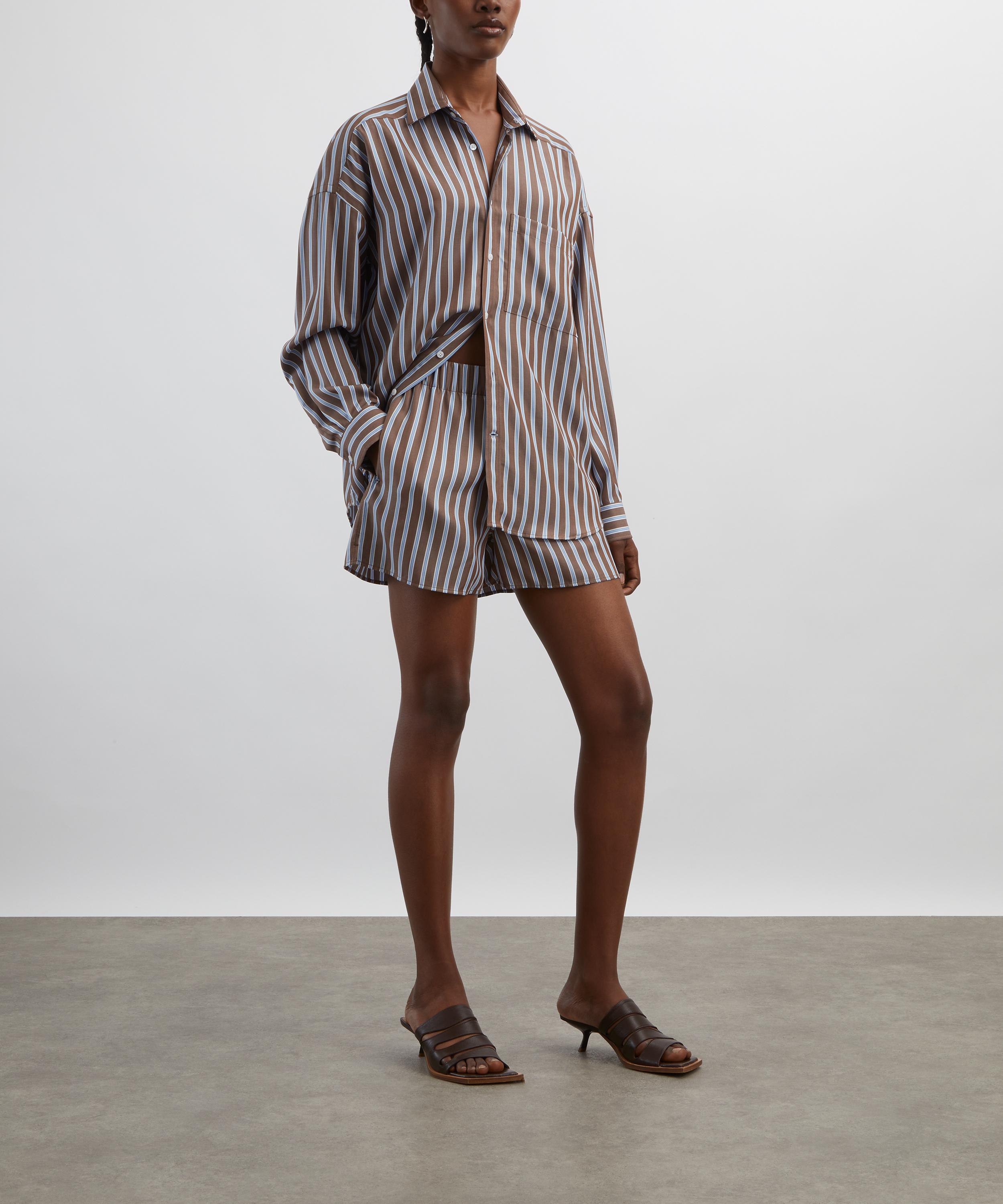 With Nothing Underneath - The Weekend Mocha Multi-Stripe Shirt image number 1