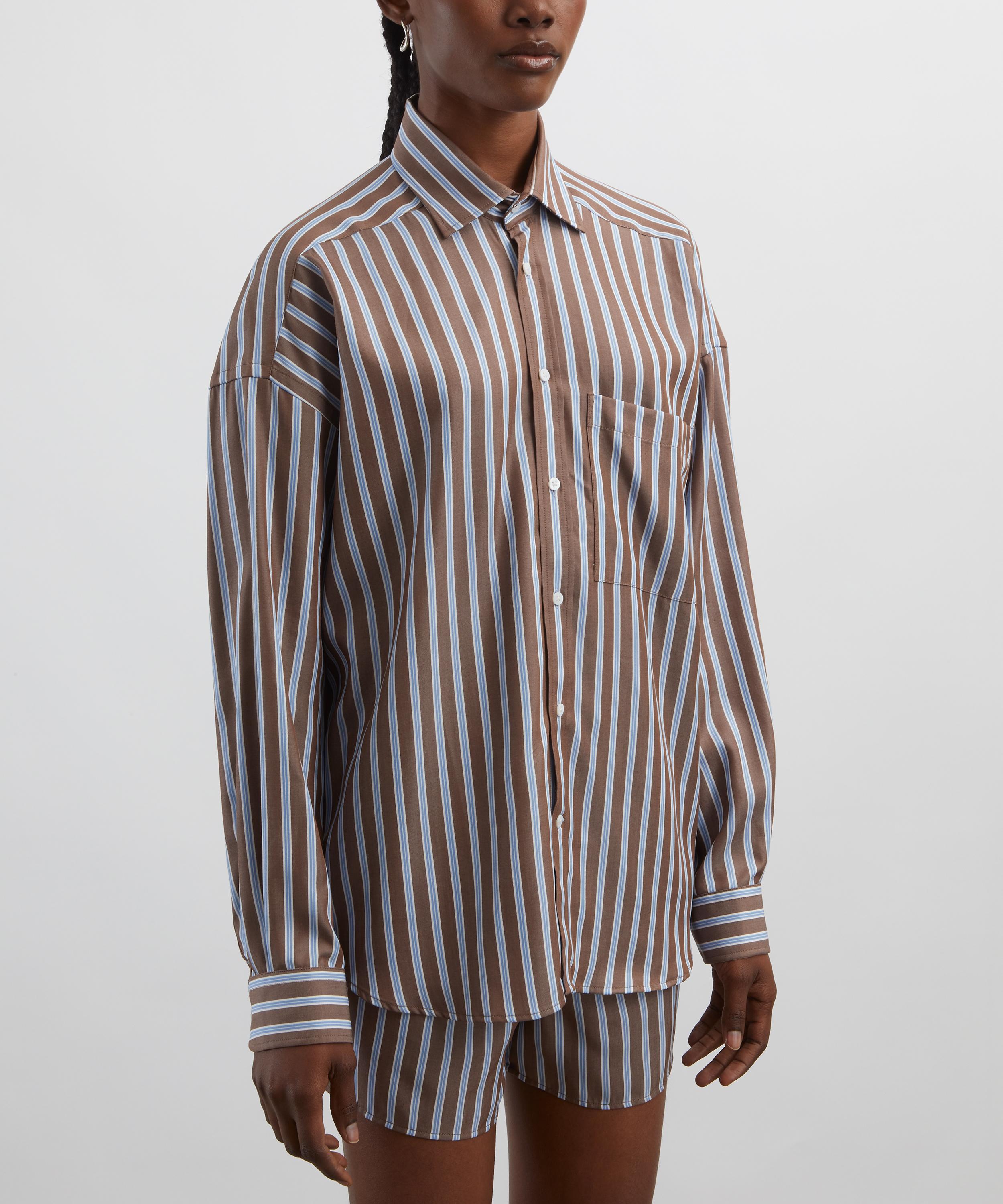 With Nothing Underneath - The Weekend Mocha Multi-Stripe Shirt image number 2