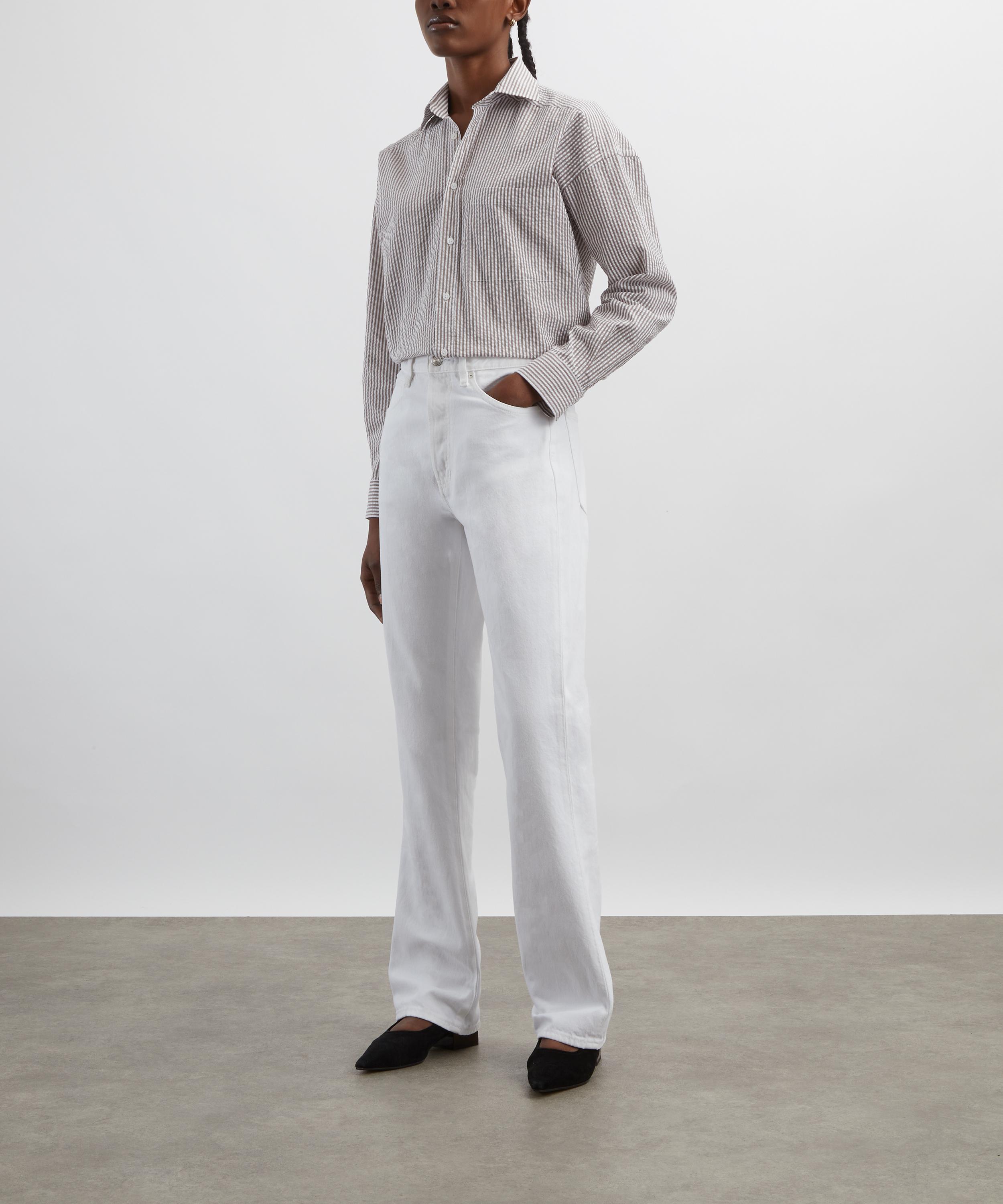 With Nothing Underneath - The Weekend Seersucker Mocha Stripe Shirt image number 1