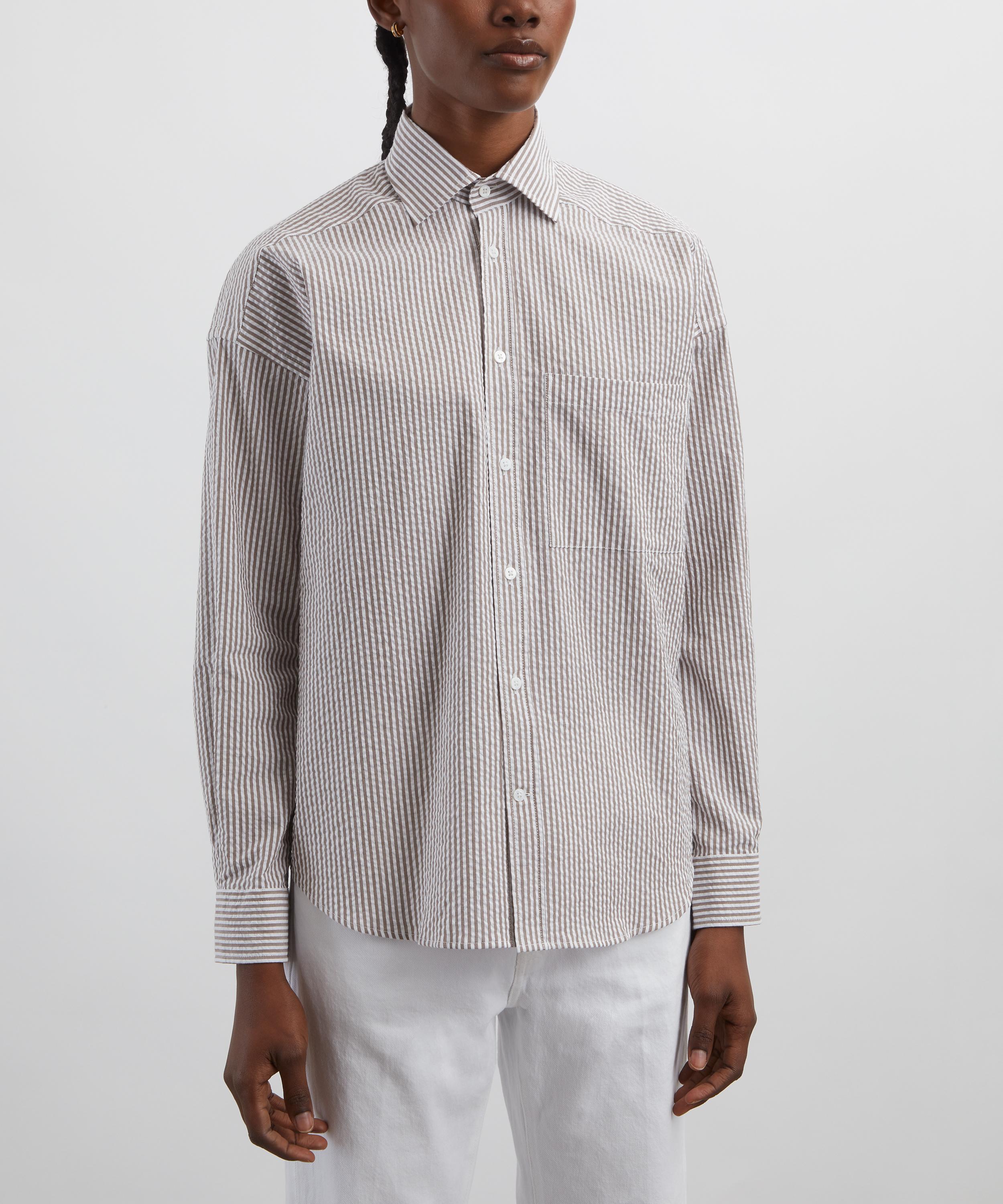 With Nothing Underneath - The Weekend Seersucker Mocha Stripe Shirt image number 2