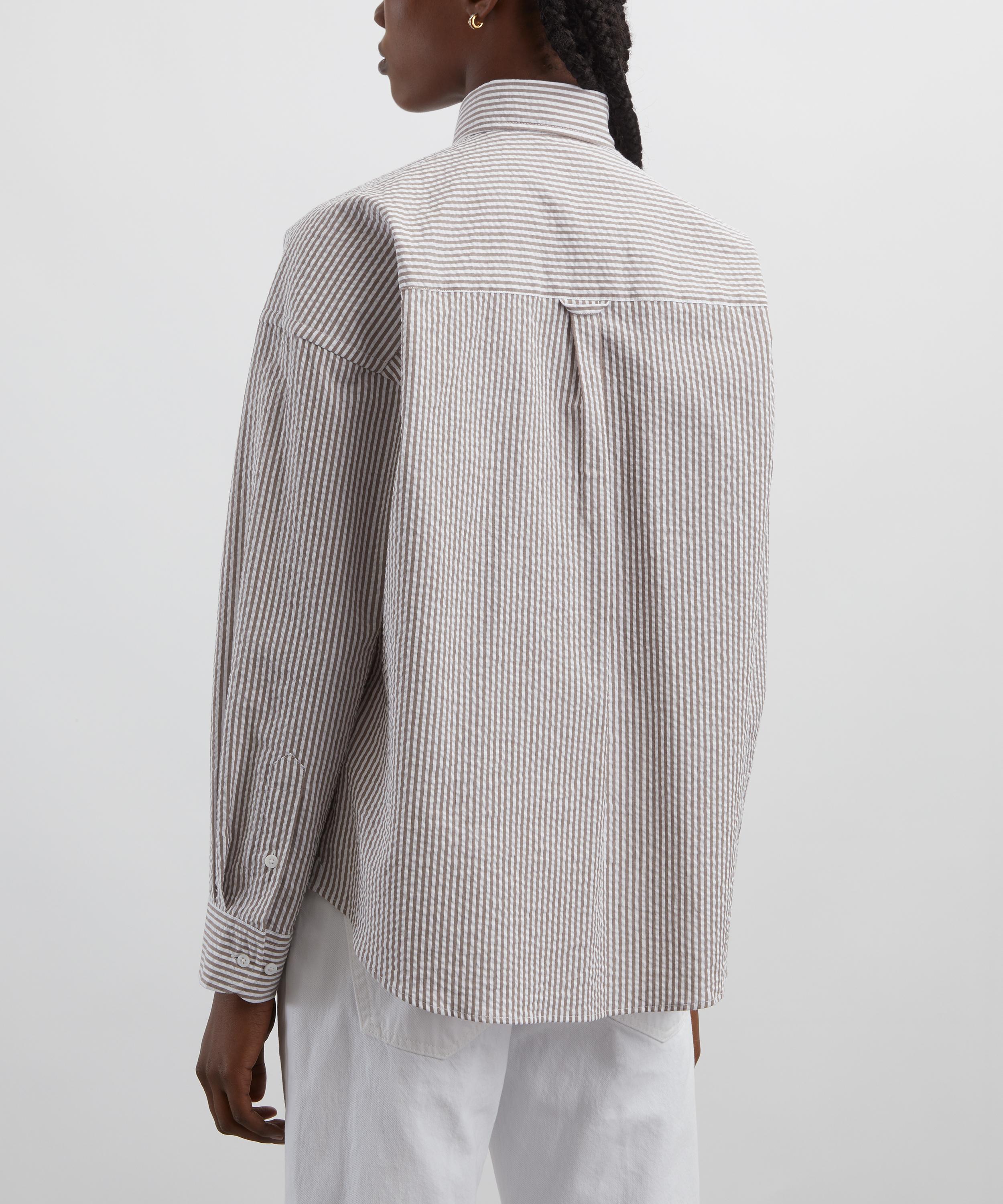 With Nothing Underneath - The Weekend Seersucker Mocha Stripe Shirt image number 3