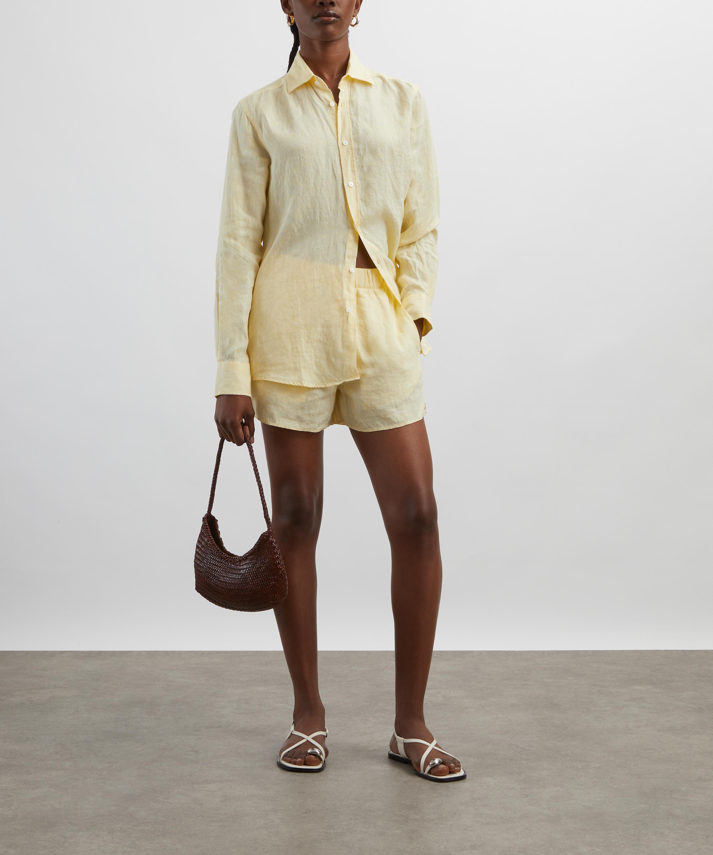 With Nothing Underneath - The Boyfriend Linen Lemon Yellow Shirt image number 1
