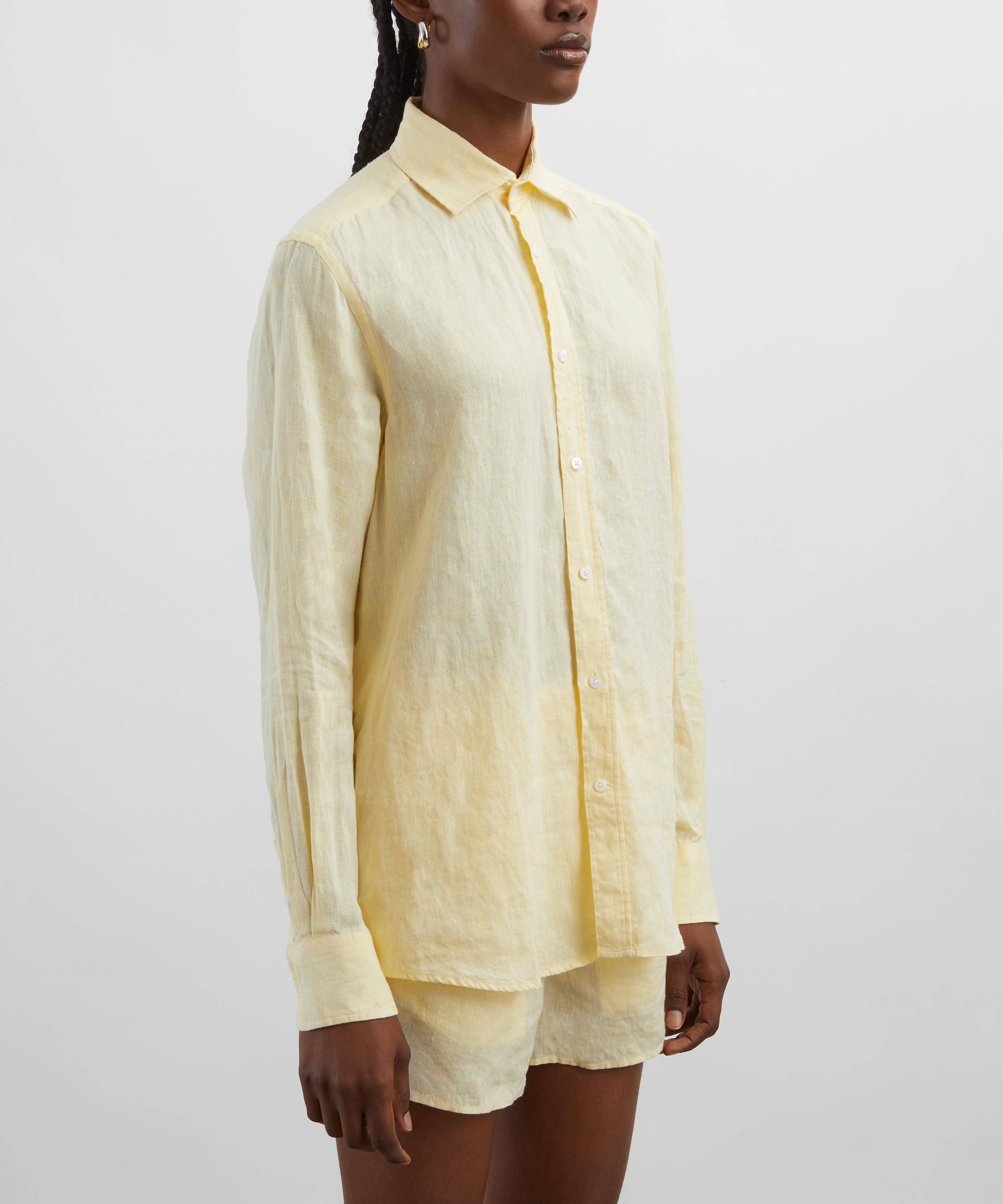 With Nothing Underneath - The Boyfriend Linen Lemon Yellow Shirt image number 2