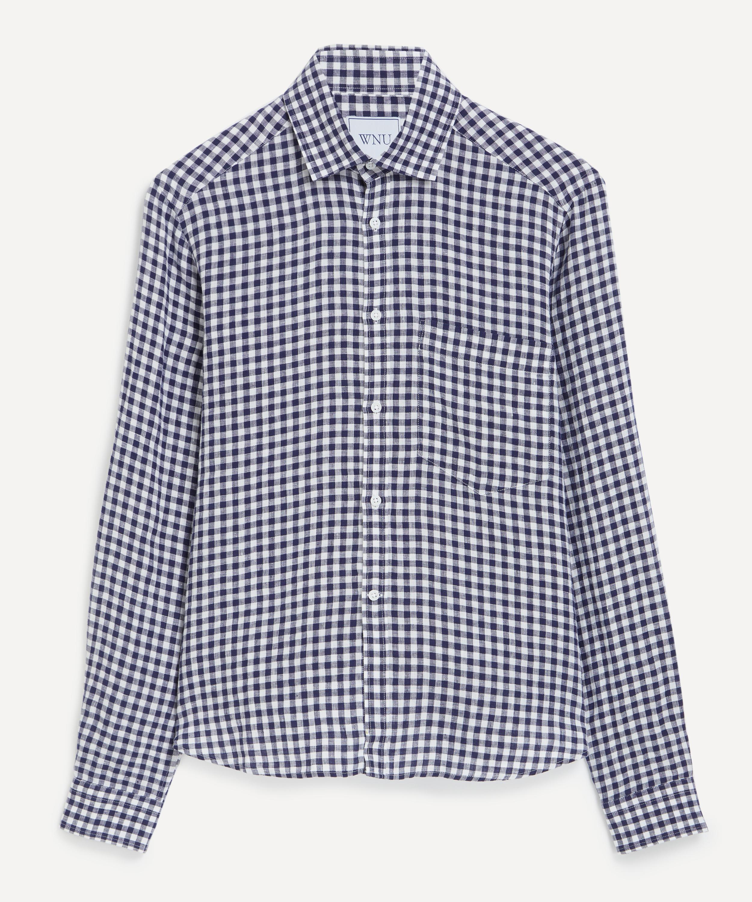 With Nothing Underneath - The Classic Navy Blue Gingham Shirt image number 0