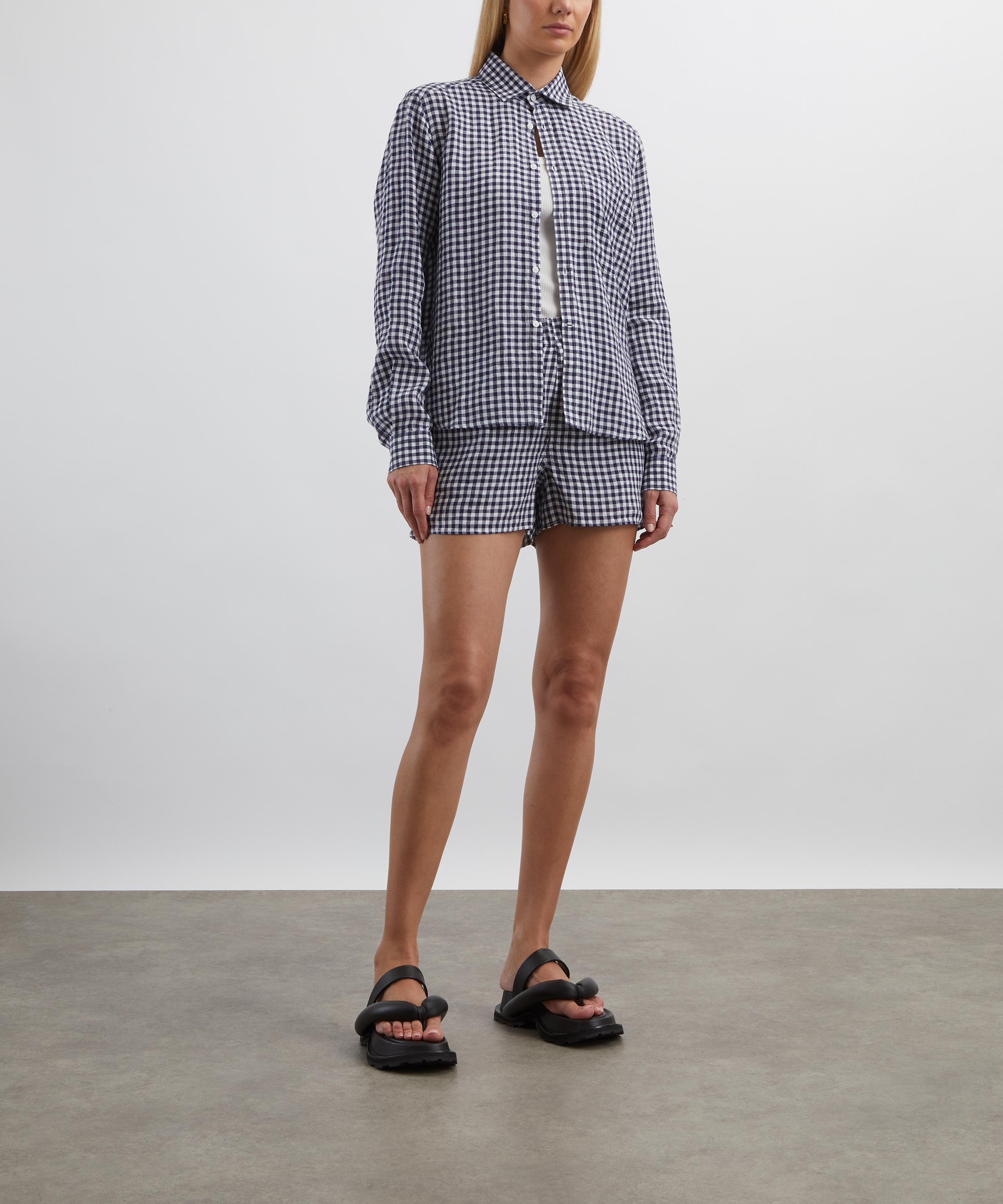 With Nothing Underneath - The Classic Navy Blue Gingham Shirt image number 1