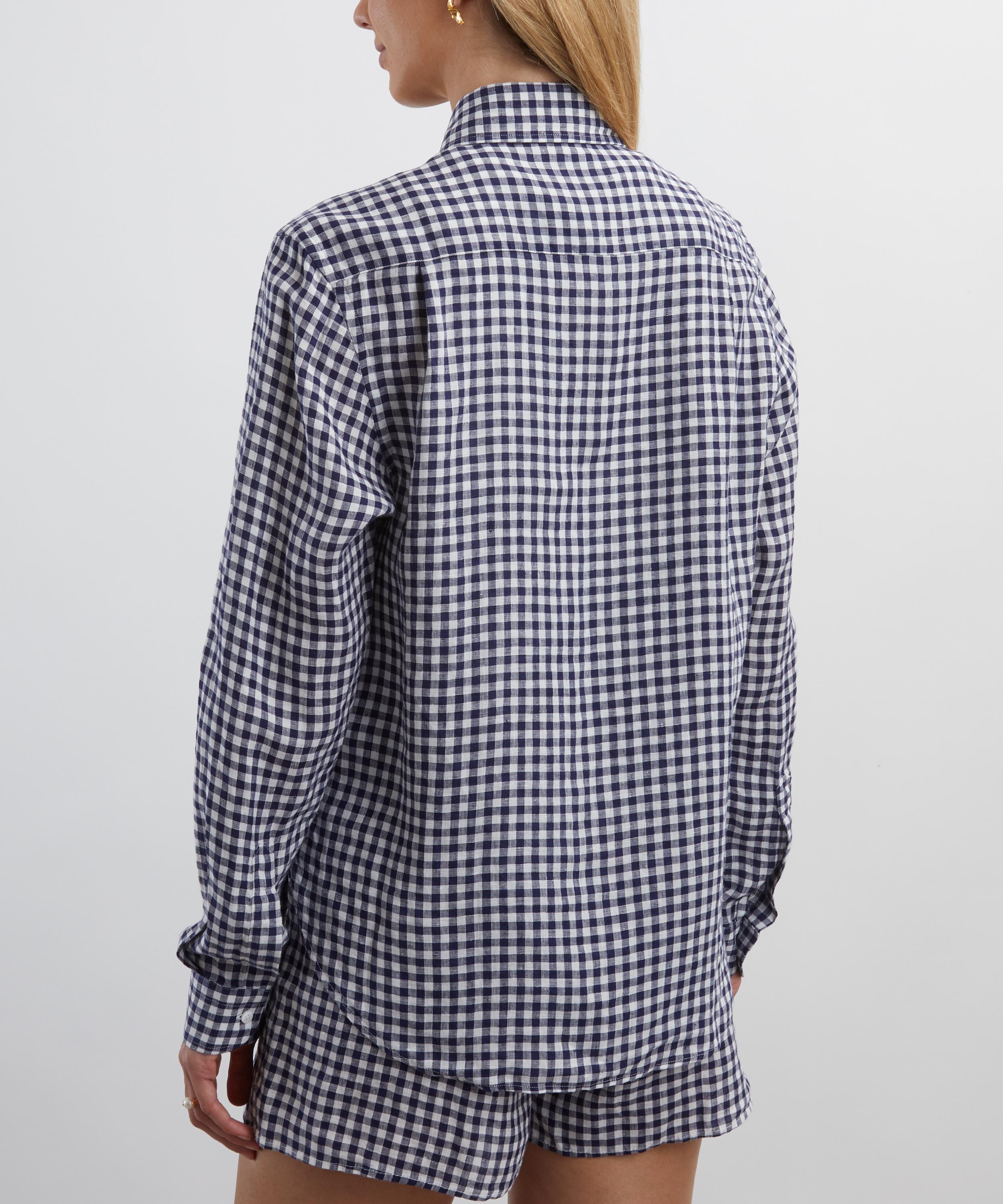 With Nothing Underneath - The Classic Navy Blue Gingham Shirt image number 3