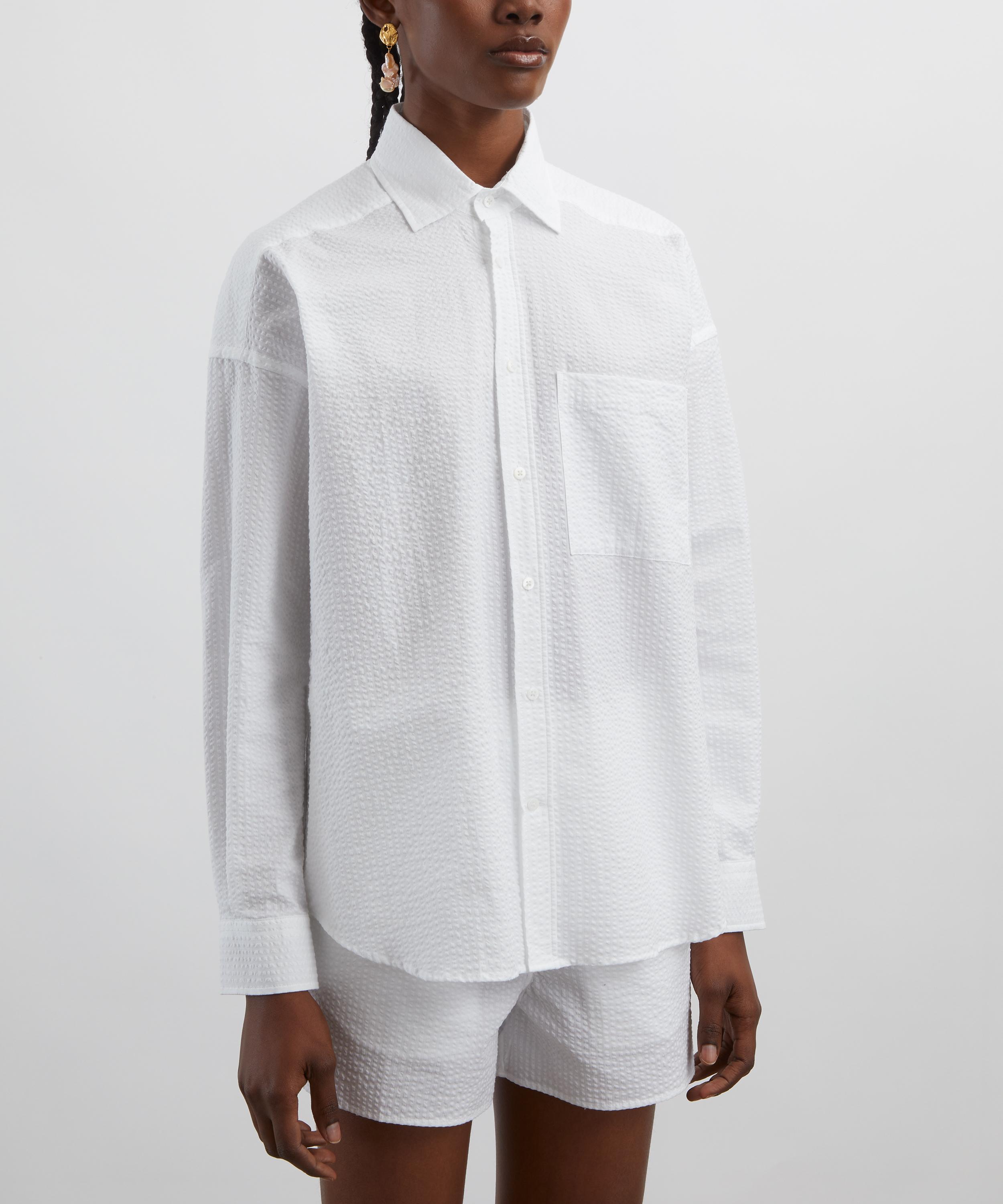 With Nothing Underneath - The Weekend White Seersucker Shirt image number 2
