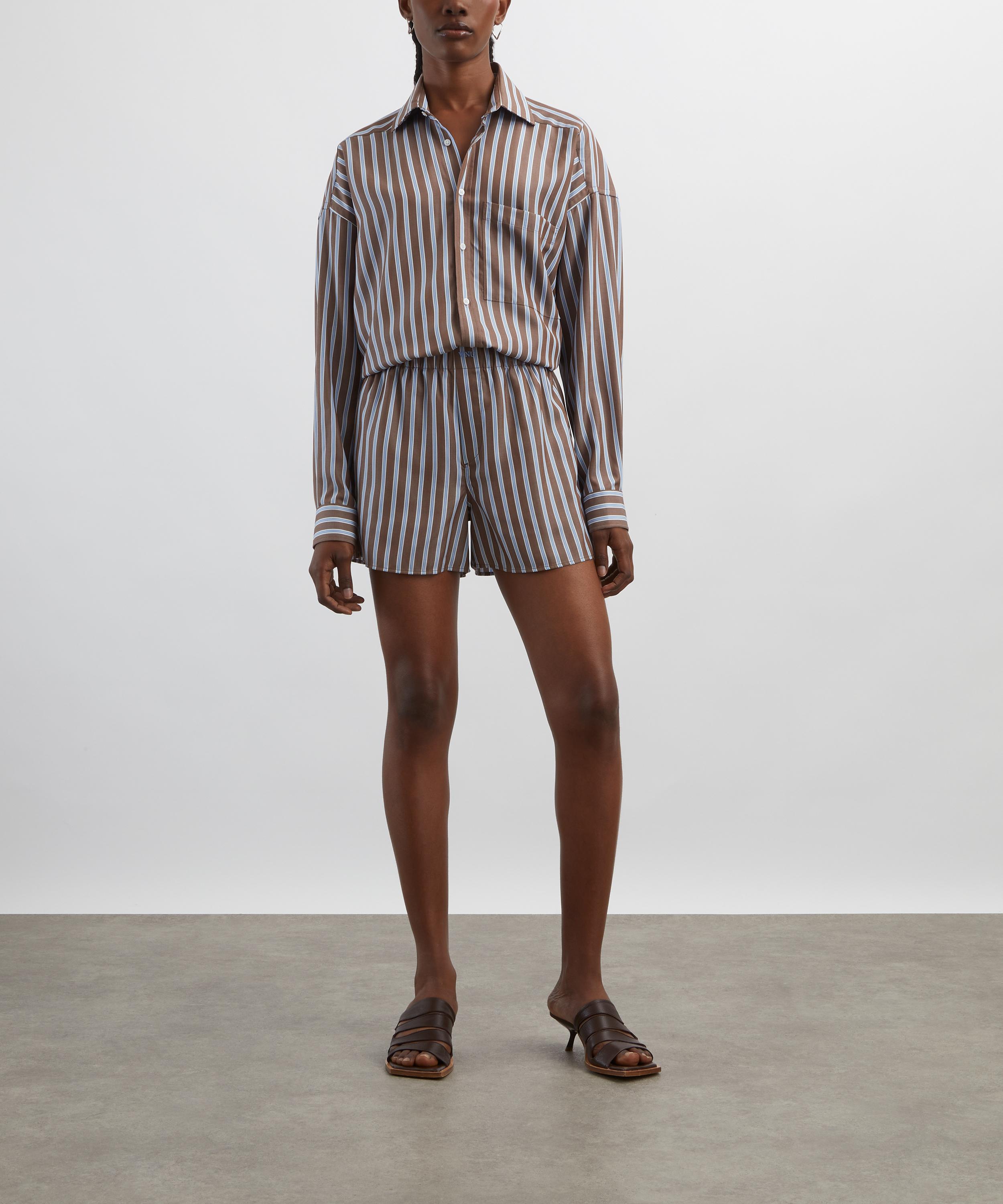 With Nothing Underneath - The Boxer Mocha Multi-Stripe Shorts image number 1