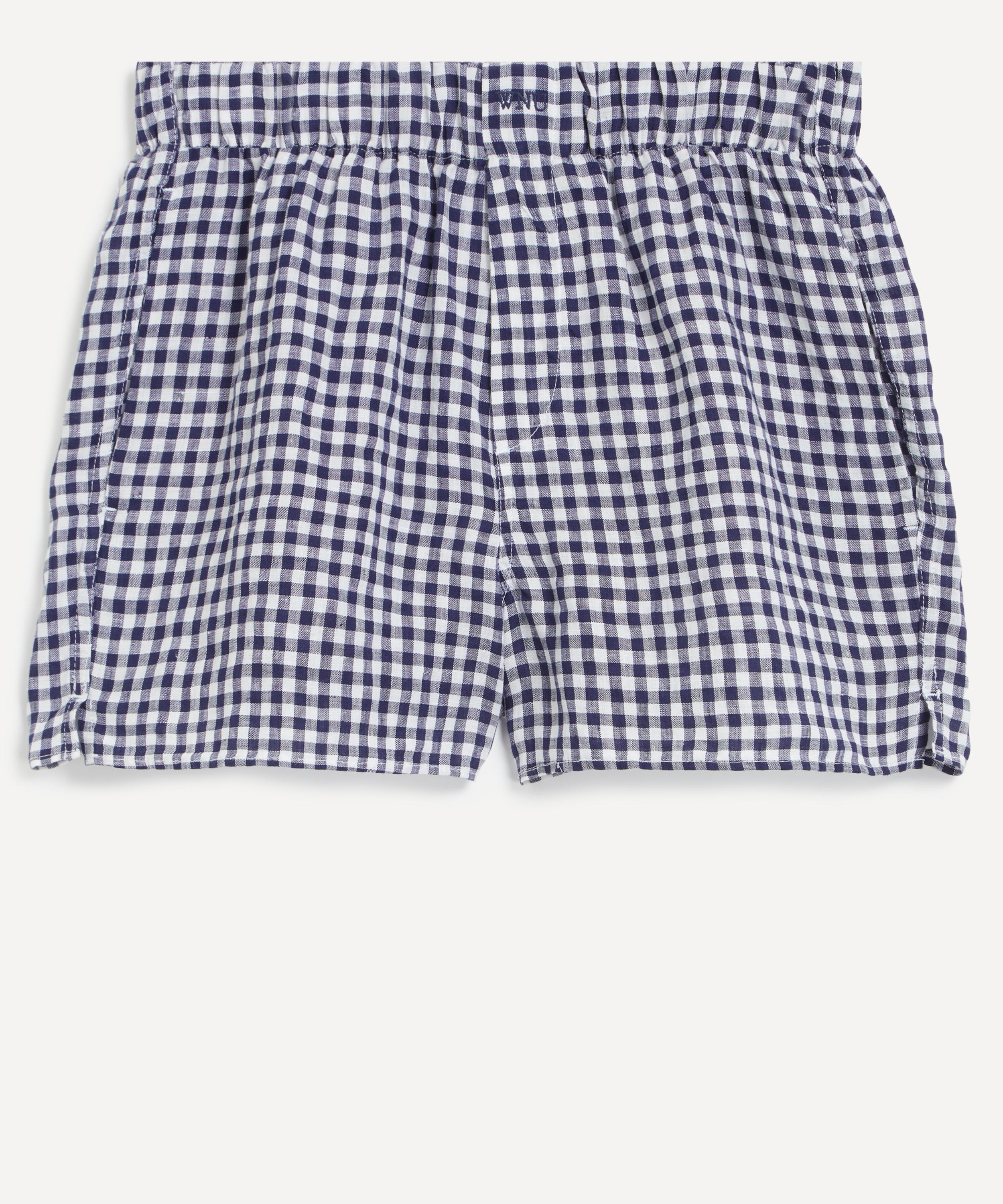 With Nothing Underneath - The Boxer Navy Blue Gingham Shorts image number 0