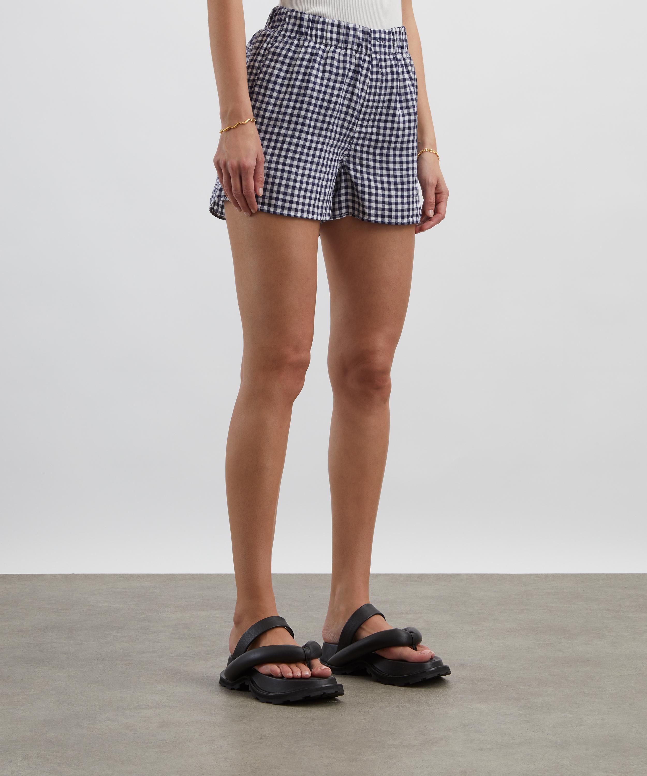With Nothing Underneath - The Boxer Navy Blue Gingham Shorts image number 2