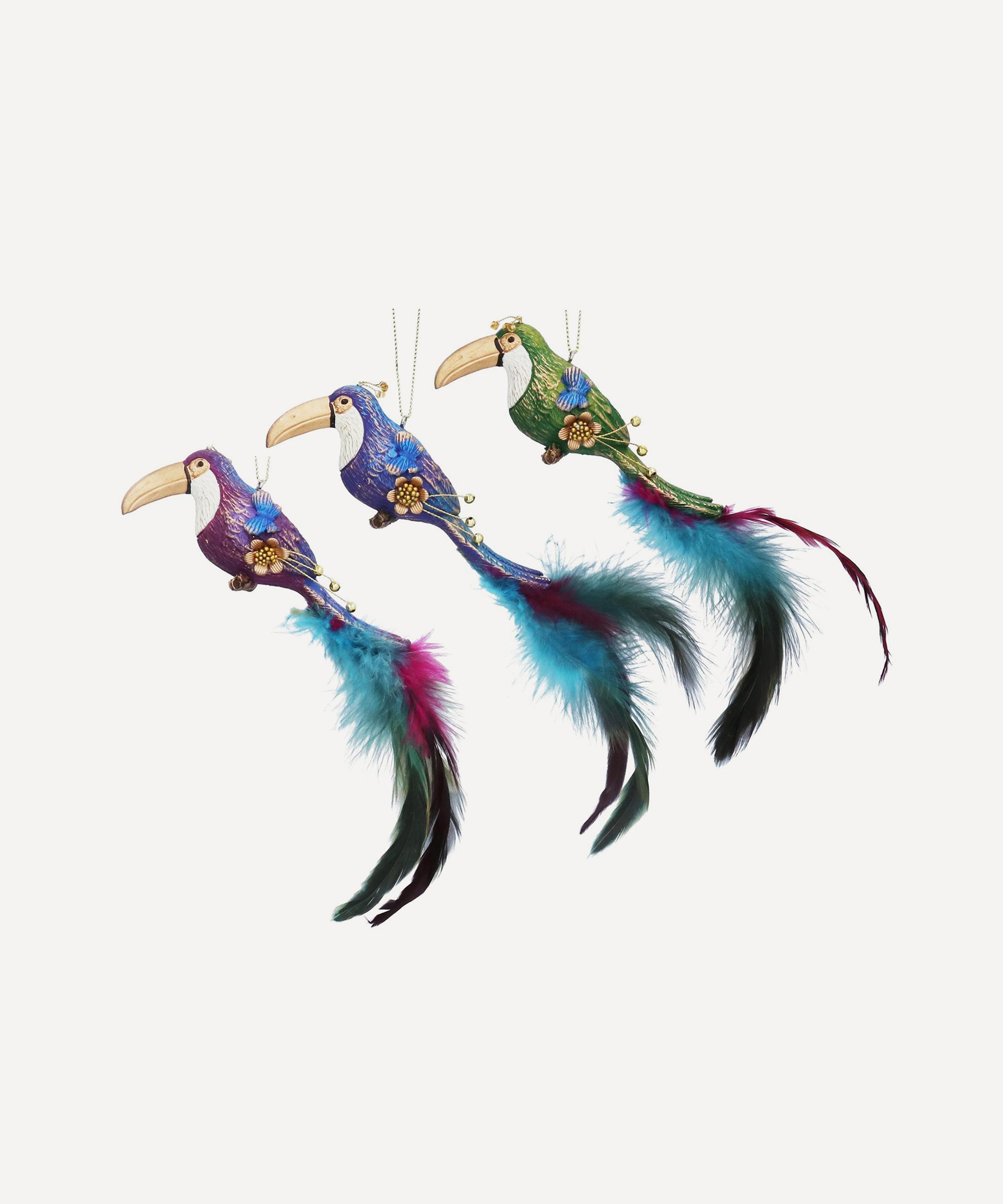 Christmas - Enchanted Garden Toucan Feather Trail Ornament Set of 3 image number 0
