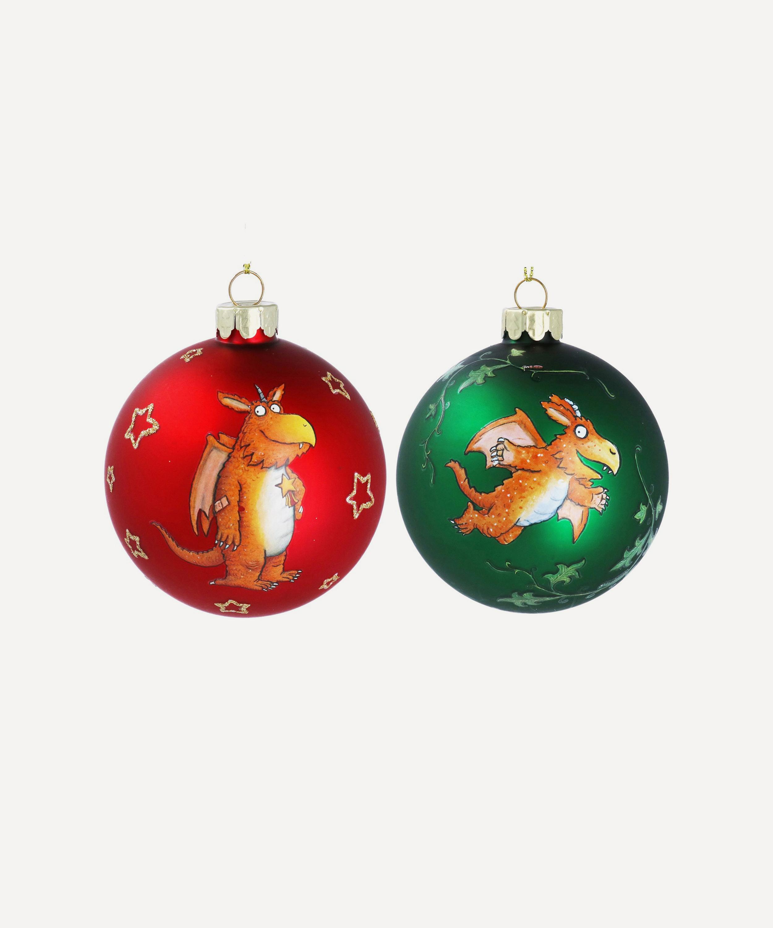 Christmas - Red and Green Glass Baubles Set of 2
