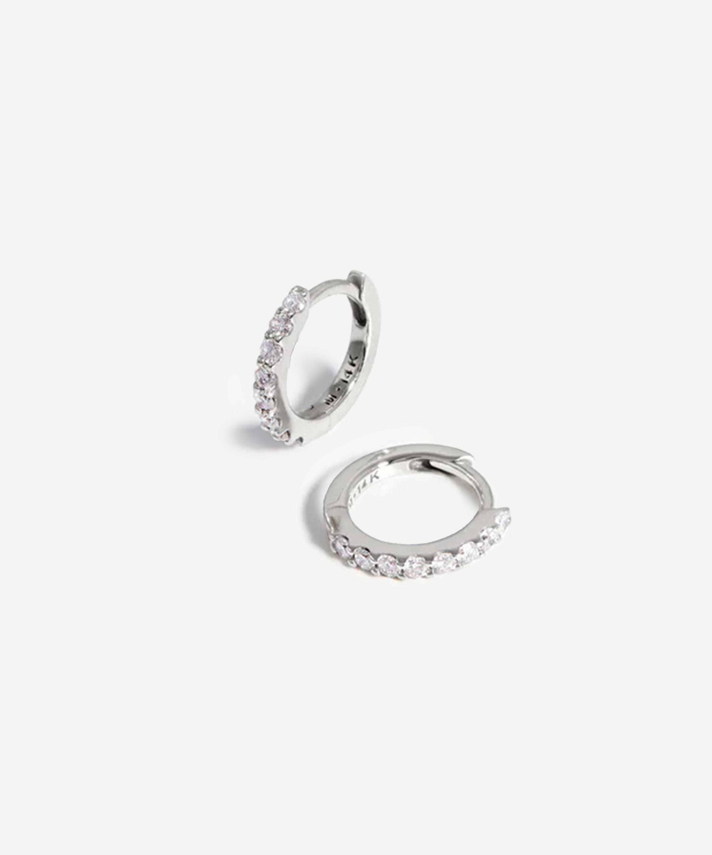 Missoma - 14ct White Gold Fine Classic Diamond Huggie Hoop Earrings