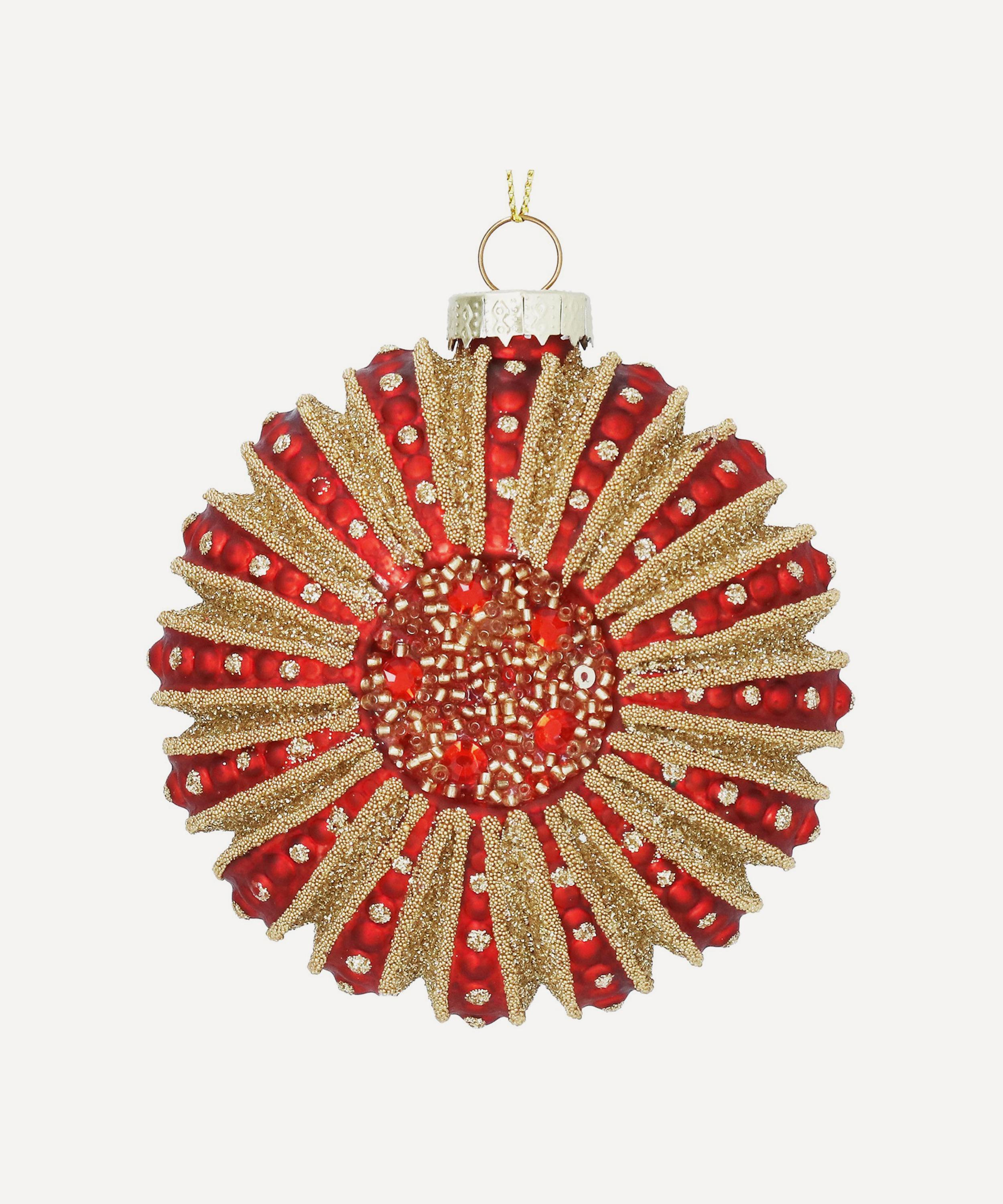 Christmas - Red Ornate Glass Disc Ornament image number 0