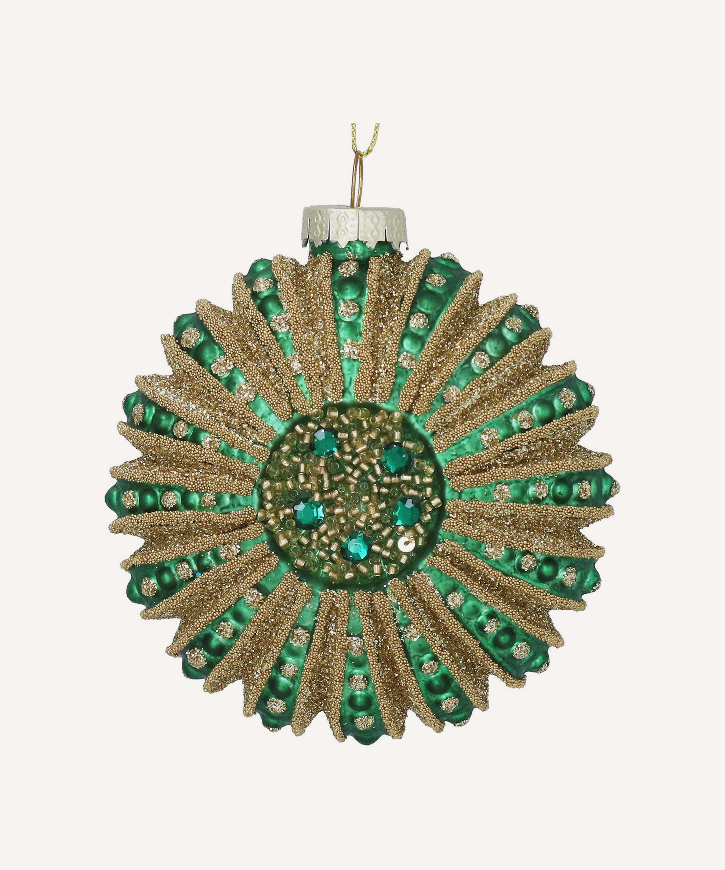 Christmas - Green Ornate Glass Disc Ornament image number 0