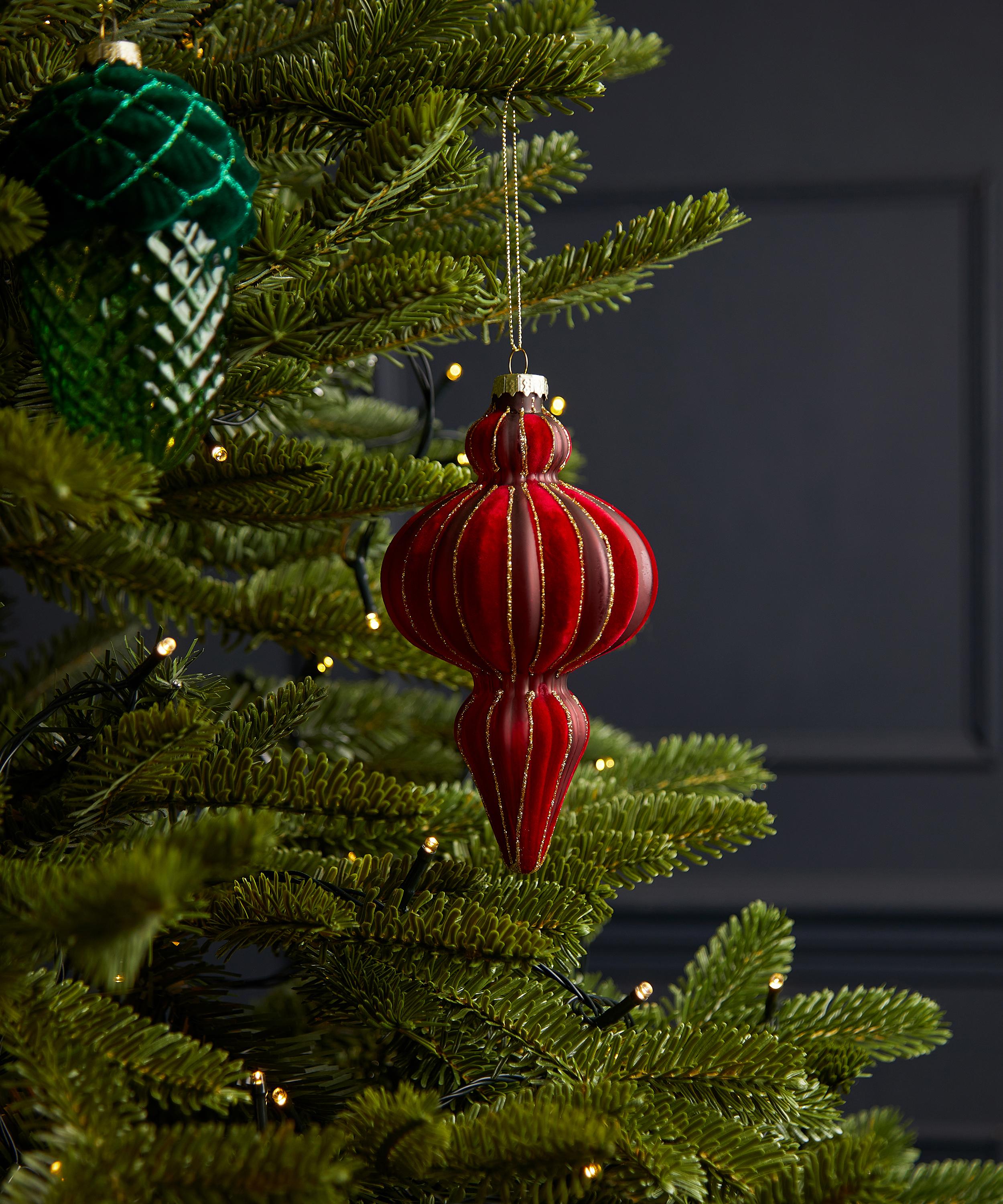 Christmas - Red Velvet Stripe Glass Ornament image number 1