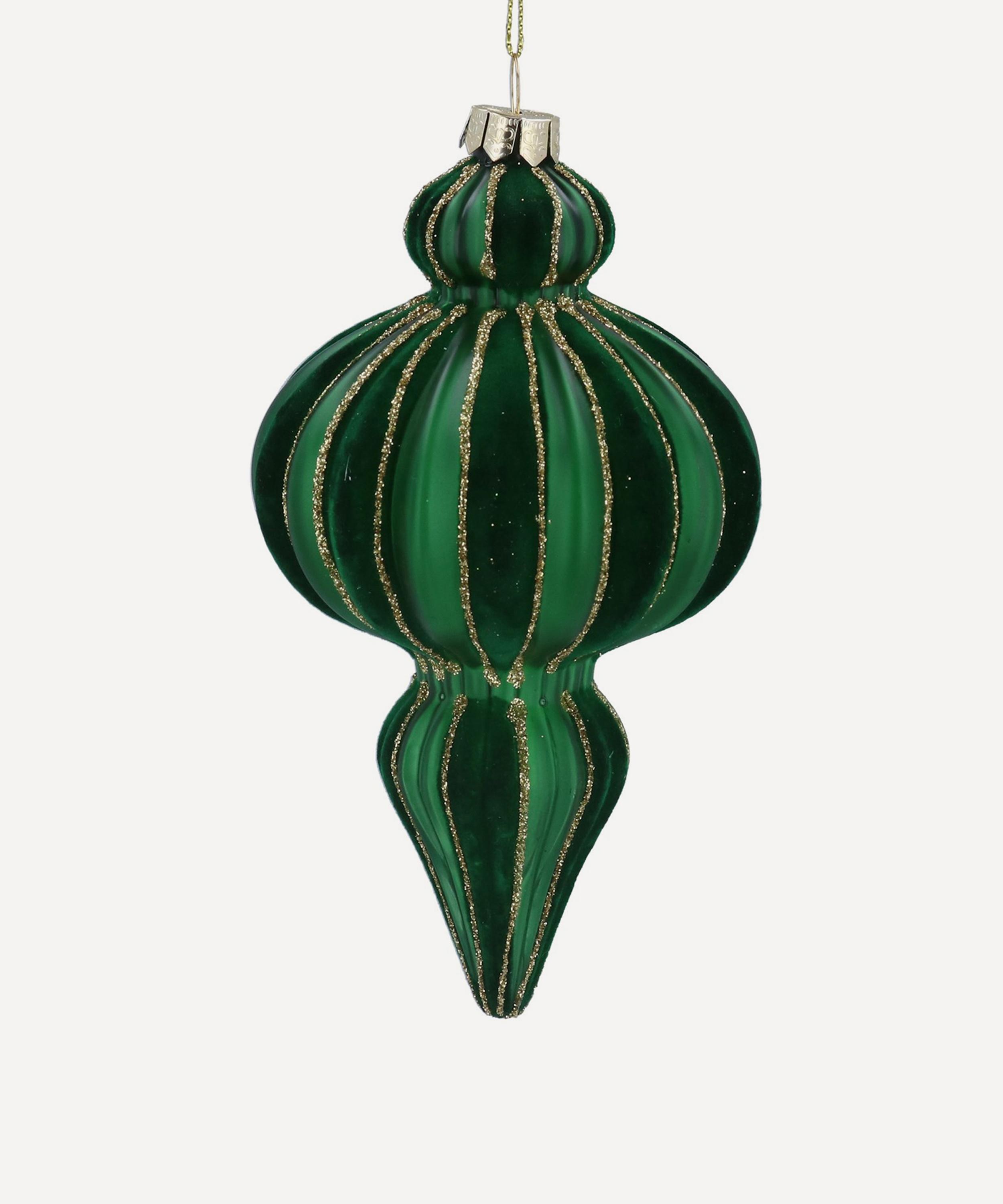 Christmas - Green Velvet Stripe Glass Ornament image number 0