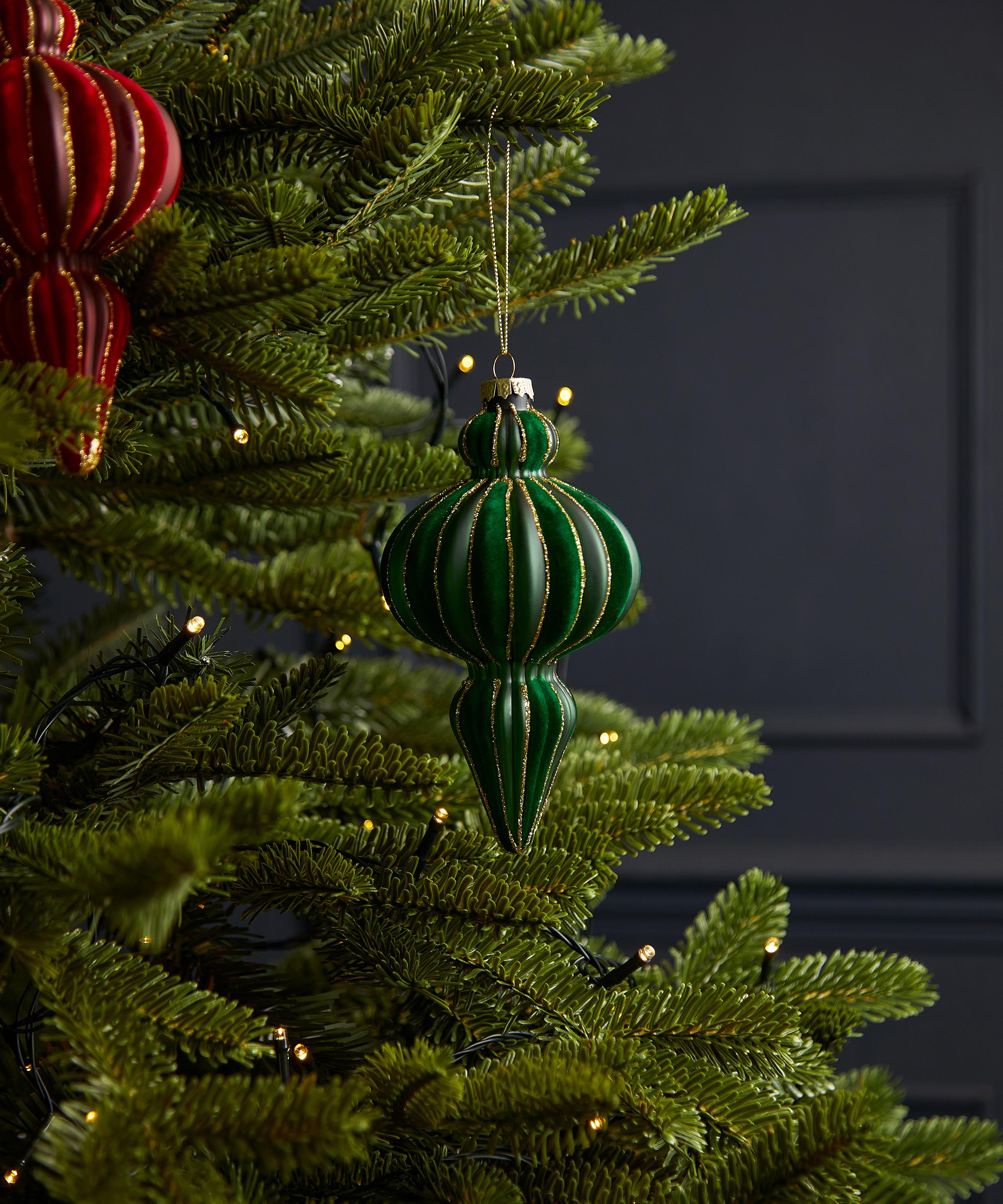 Christmas - Green Velvet Stripe Glass Ornament image number 1