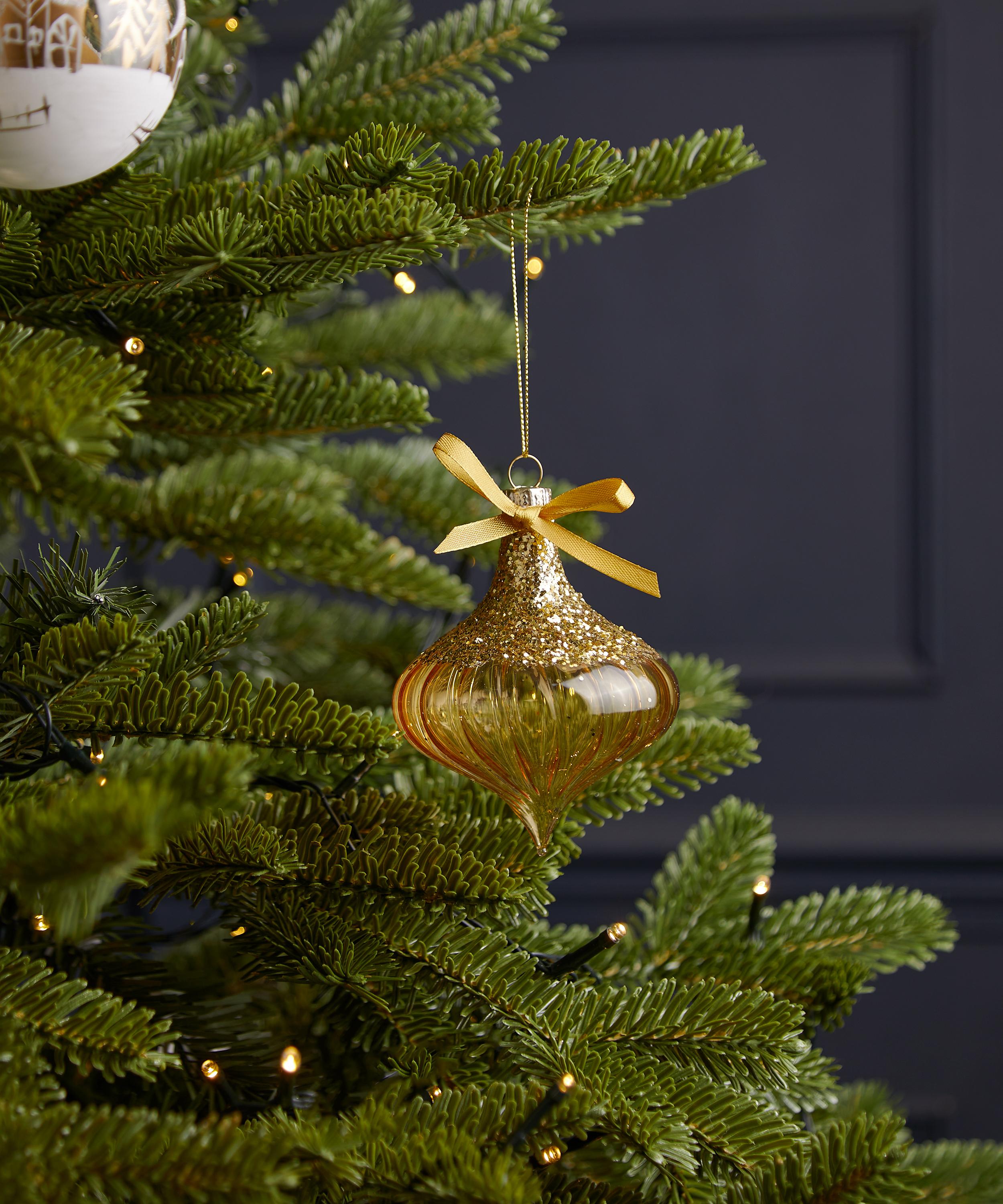 Christmas - Gold Sparkle Glass Bauble image number 1