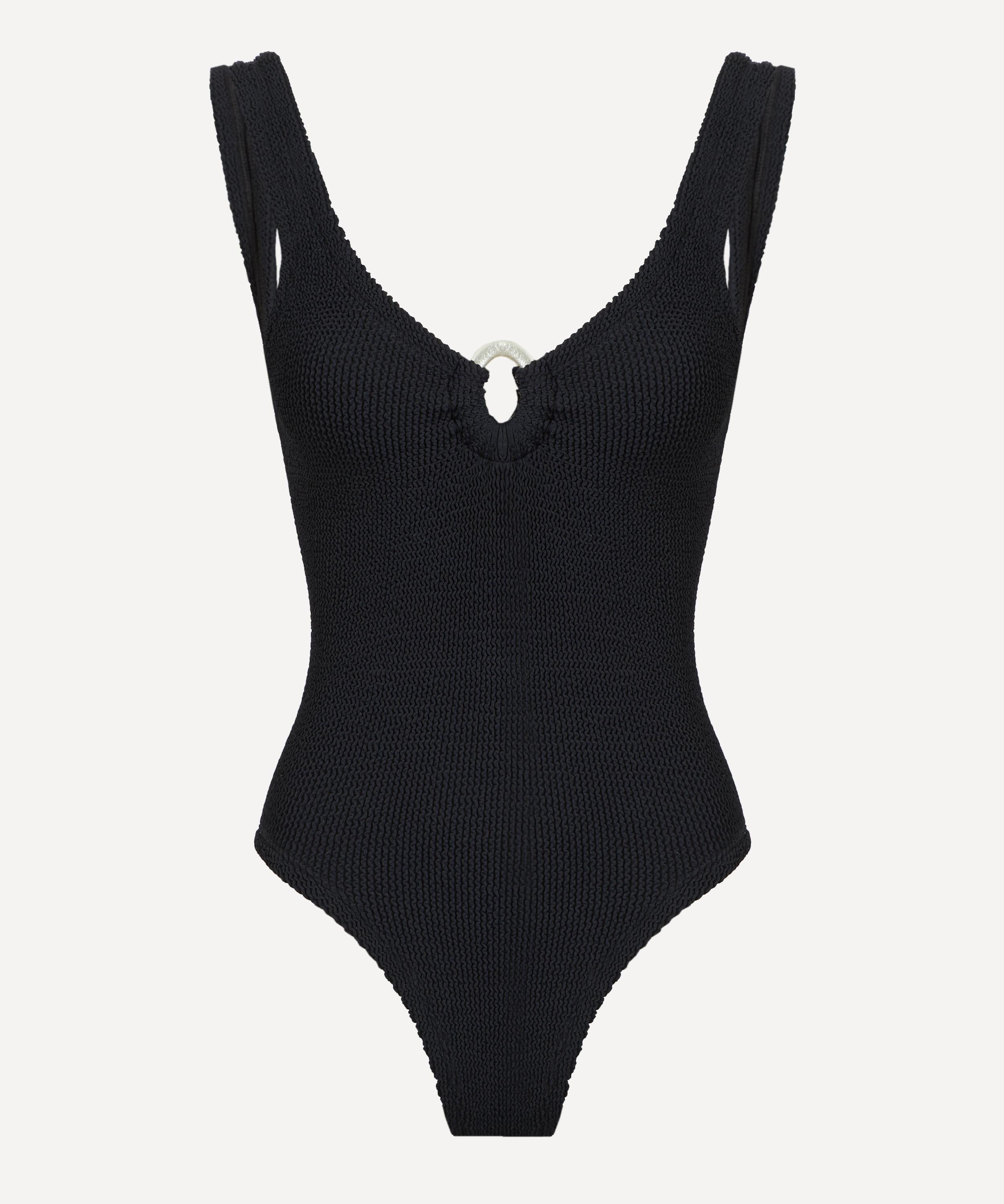 Hunza G - Black Celine Swimsuit with Pearly Hoops image number 0