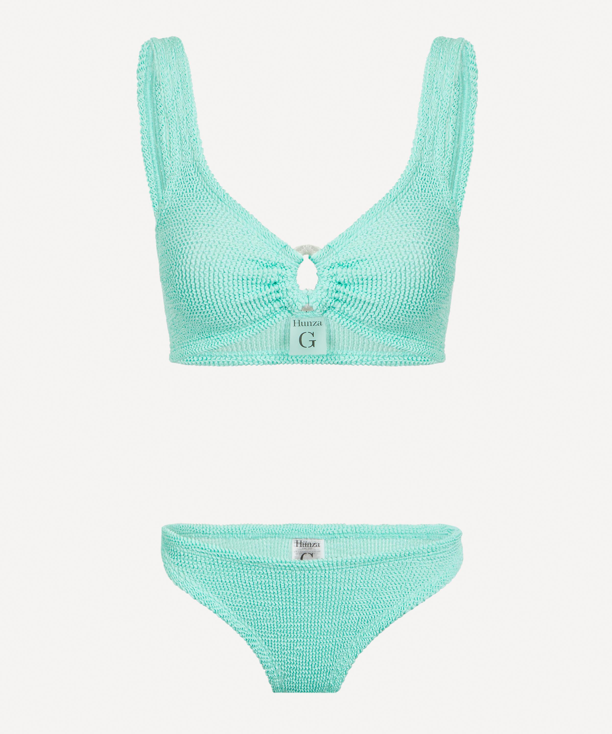 Hunza G - Metallic Mint Julia Bikini with Pearly Hoops image number 0