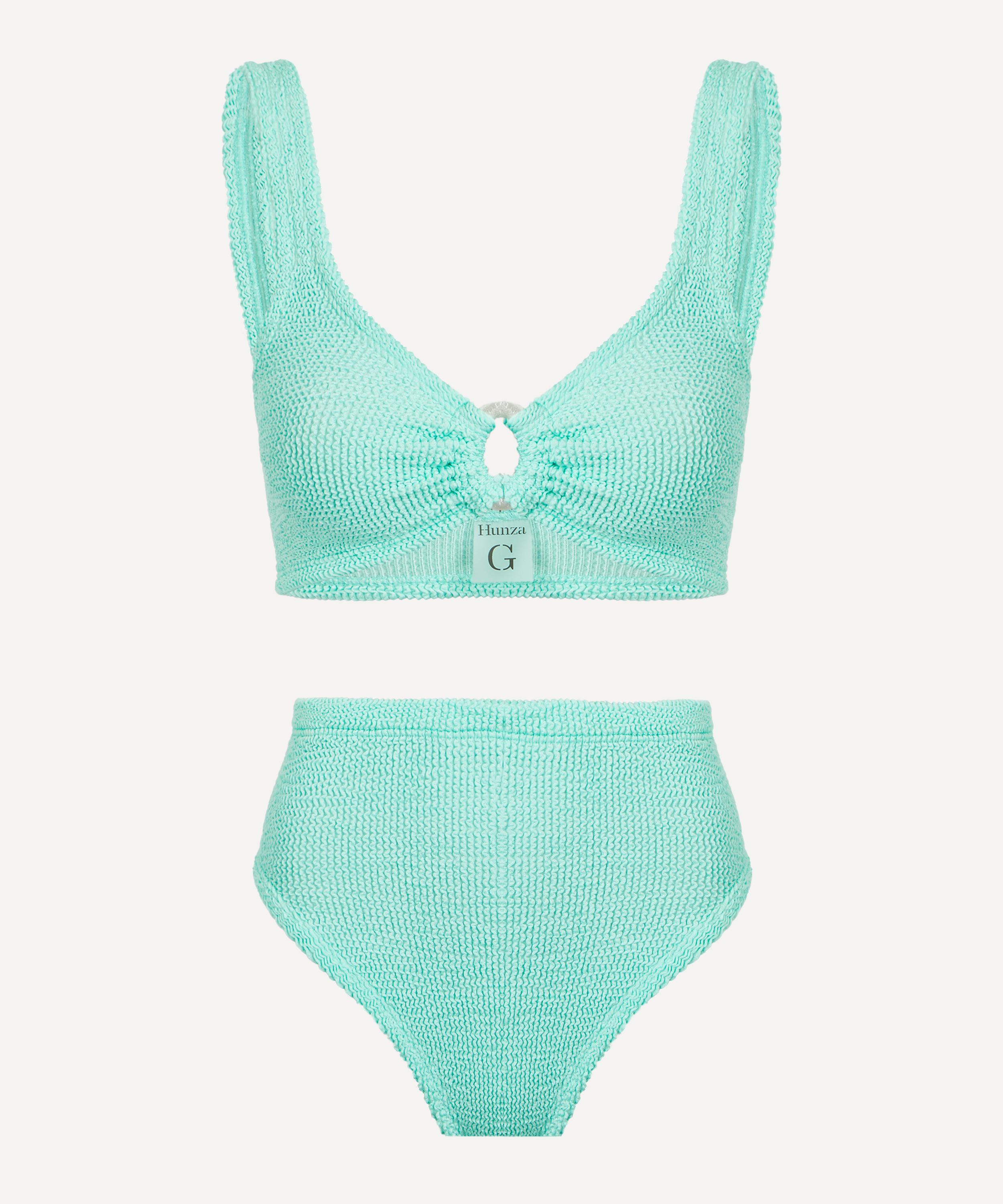 Hunza G - Metallic Mint Nadine Bikini with Pearly Hoops