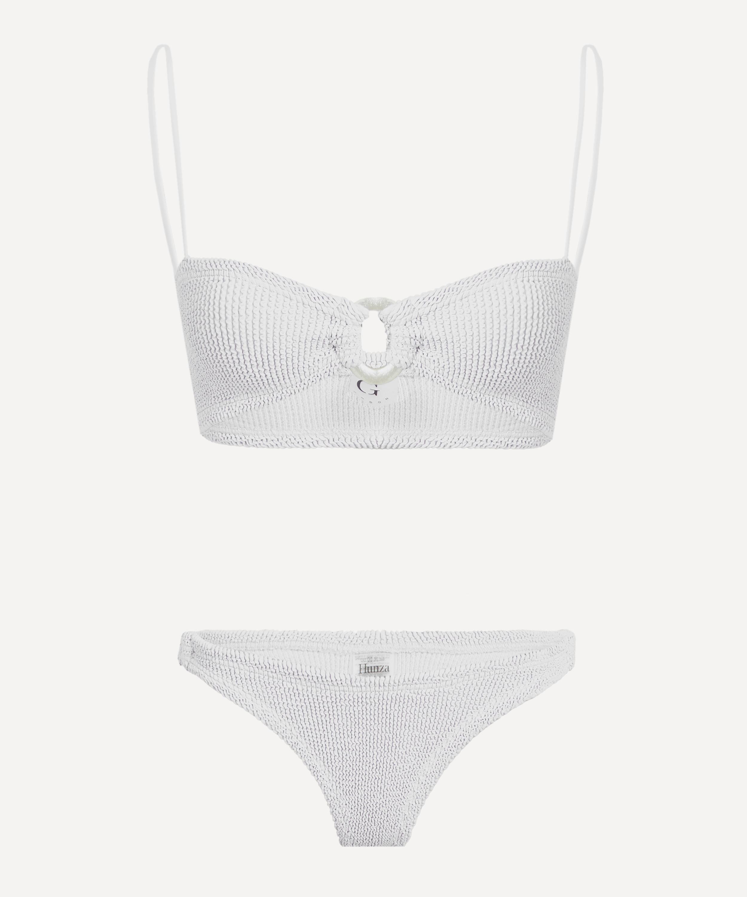 Hunza G - White Misty Bikini with Pearly Hoops