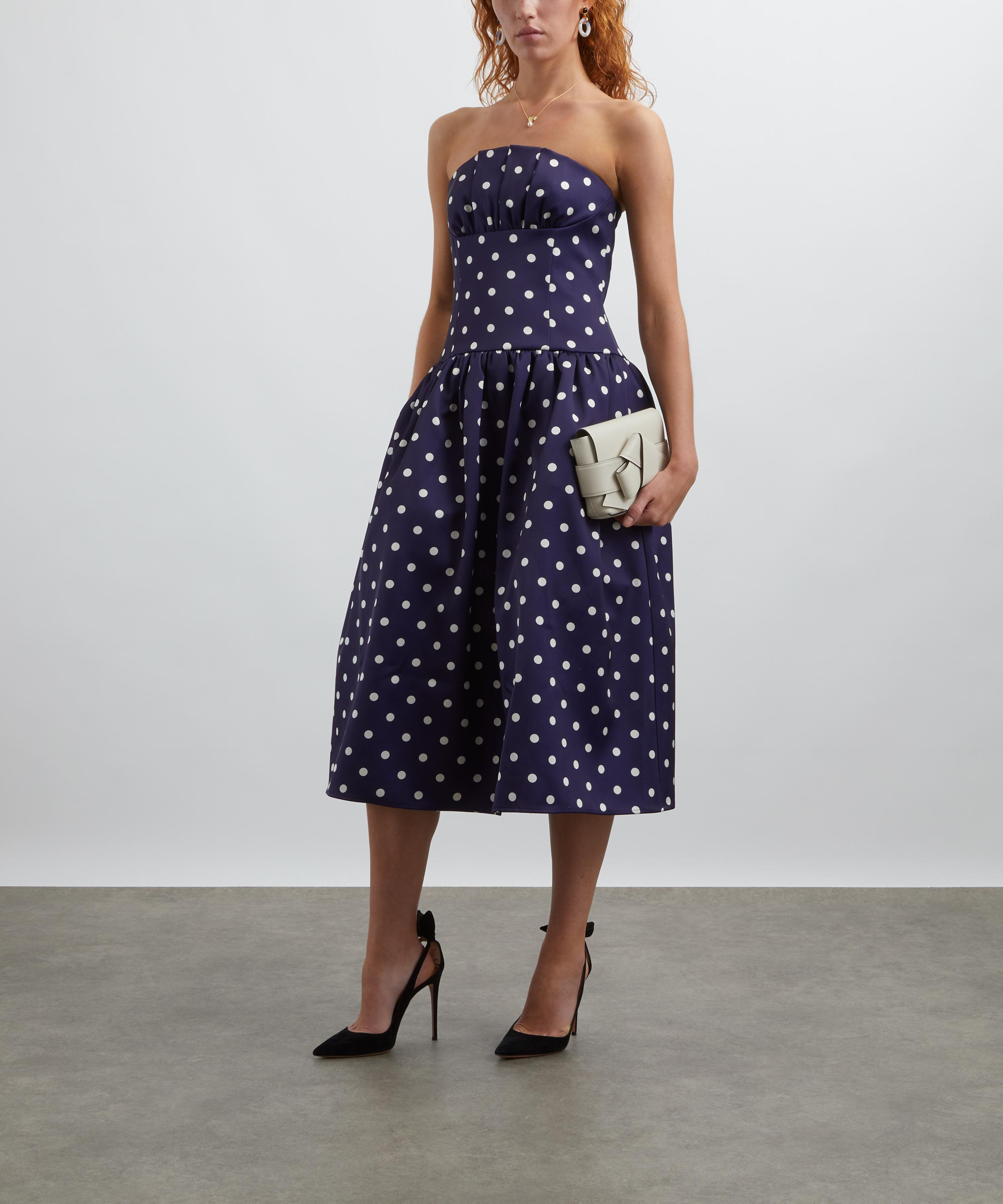 Self-Portrait - Navy Polka-Dot Satin Midi Dress image number 1