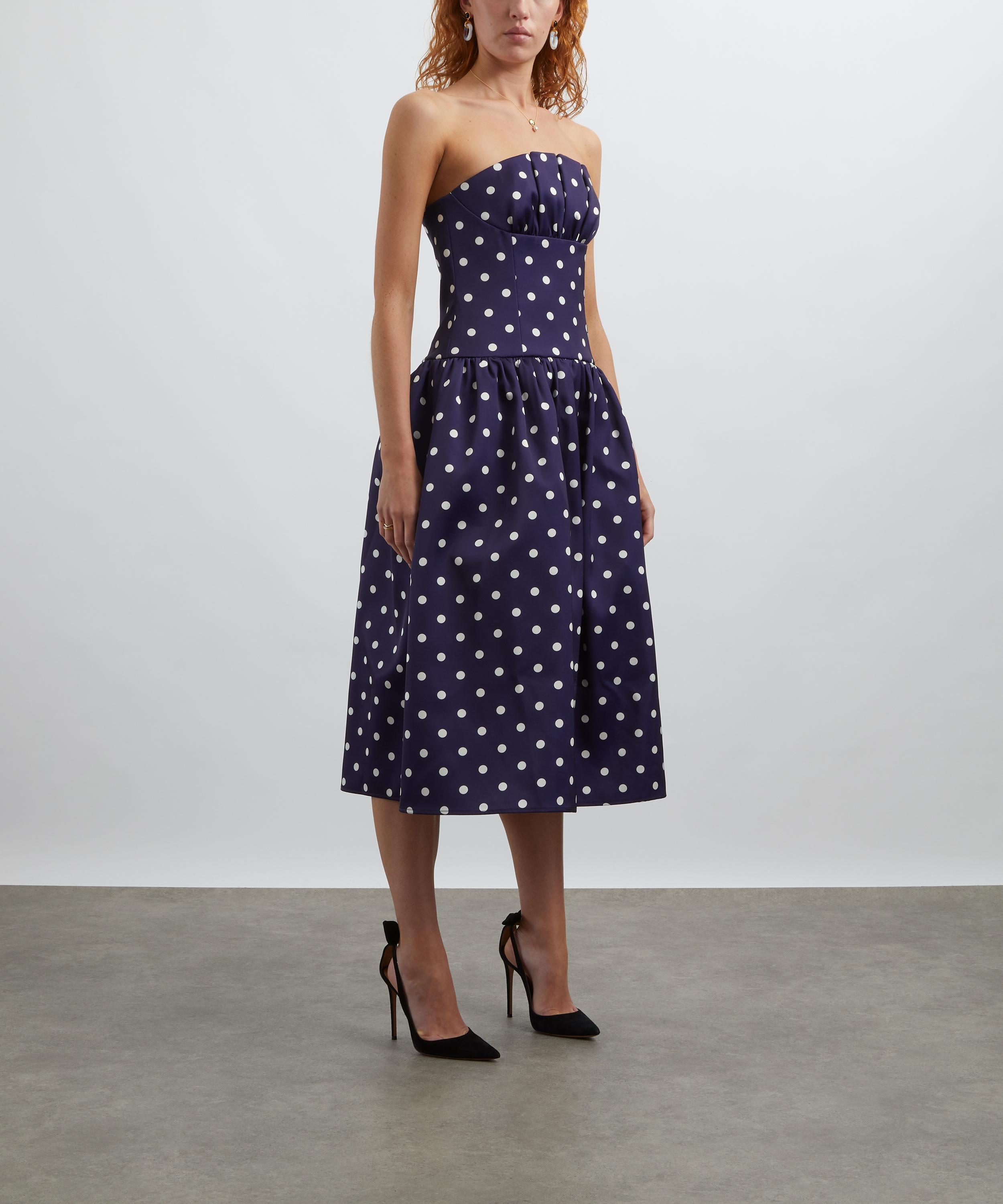 Self-Portrait - Navy Polka-Dot Satin Midi Dress image number 2