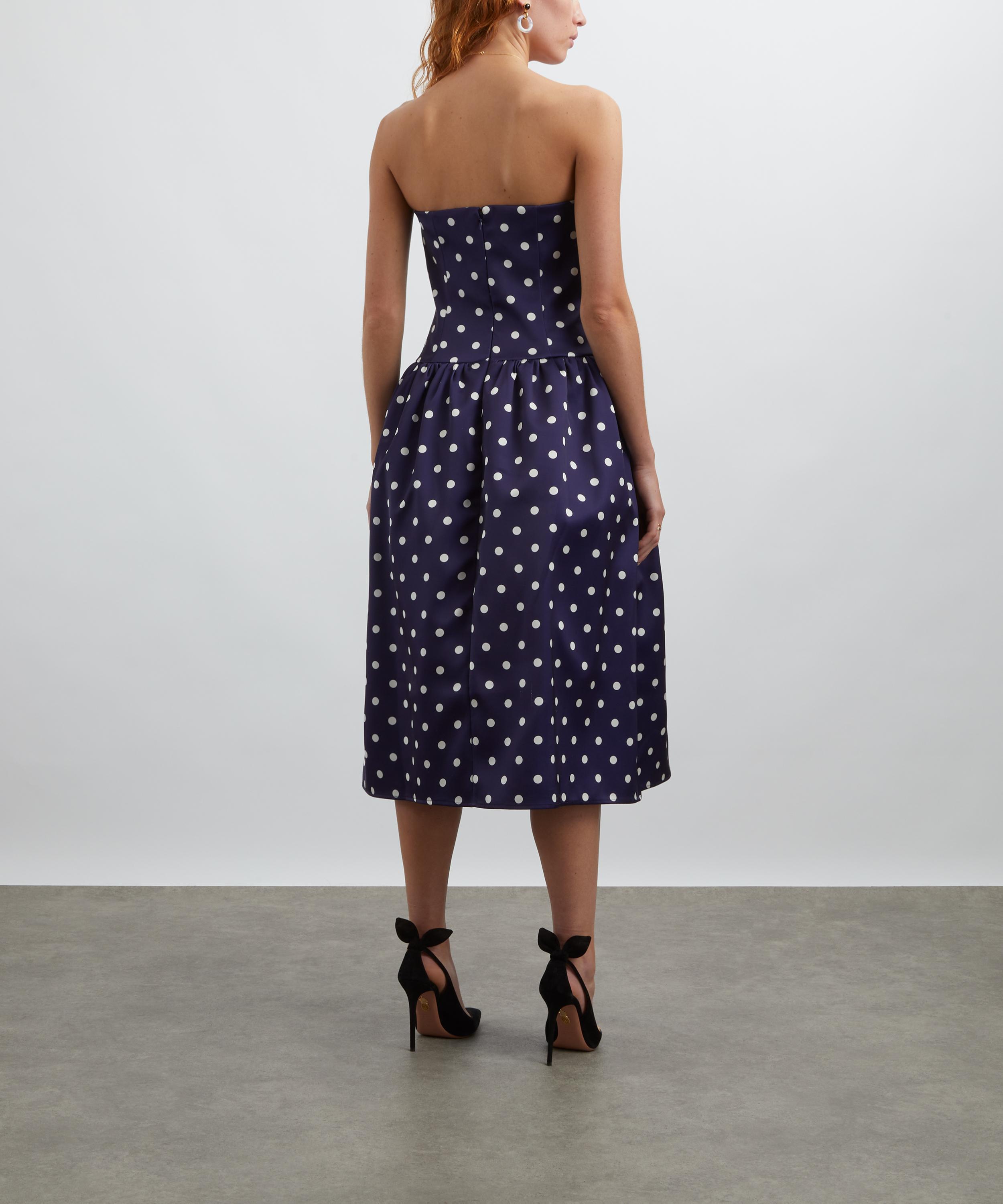 Self-Portrait - Navy Polka-Dot Satin Midi Dress image number 3