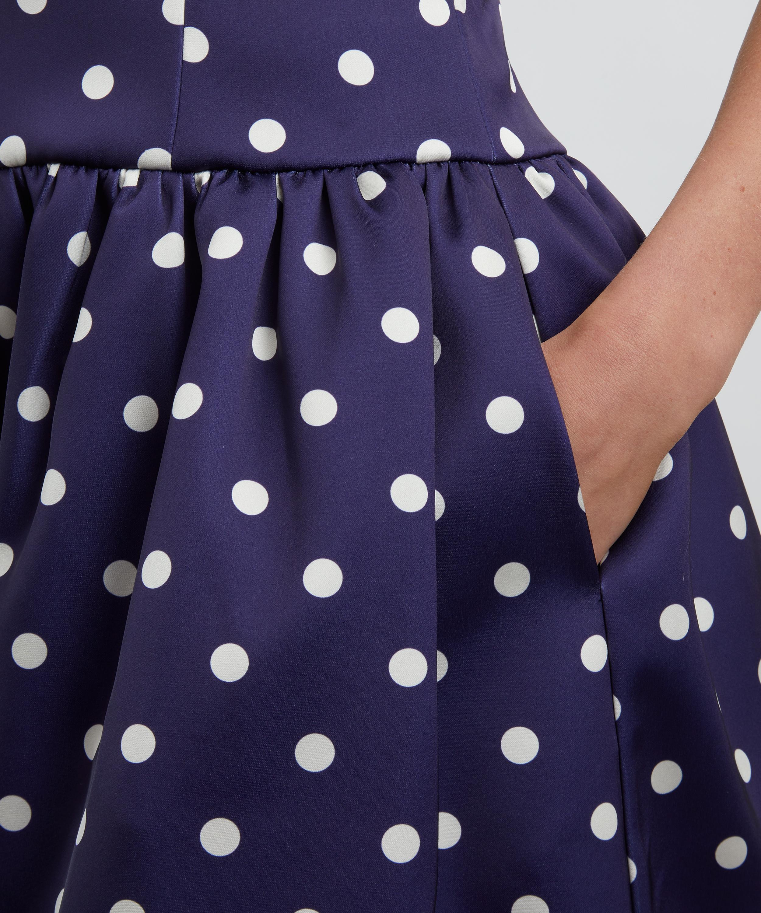 Self-Portrait - Navy Polka-Dot Satin Midi Dress image number 4