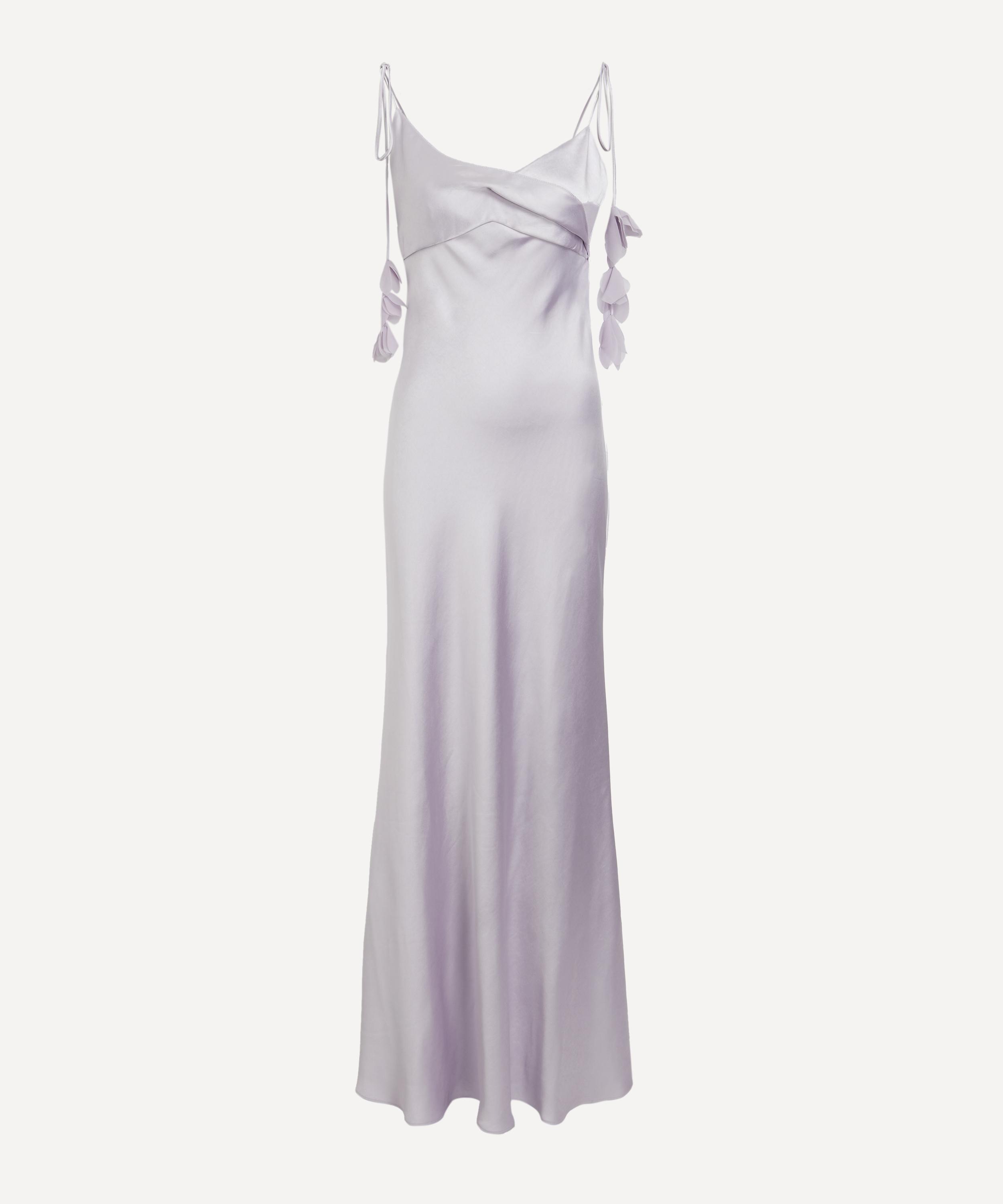 Self-Portrait - Lilac Flower Satin Maxi Dress image number 0