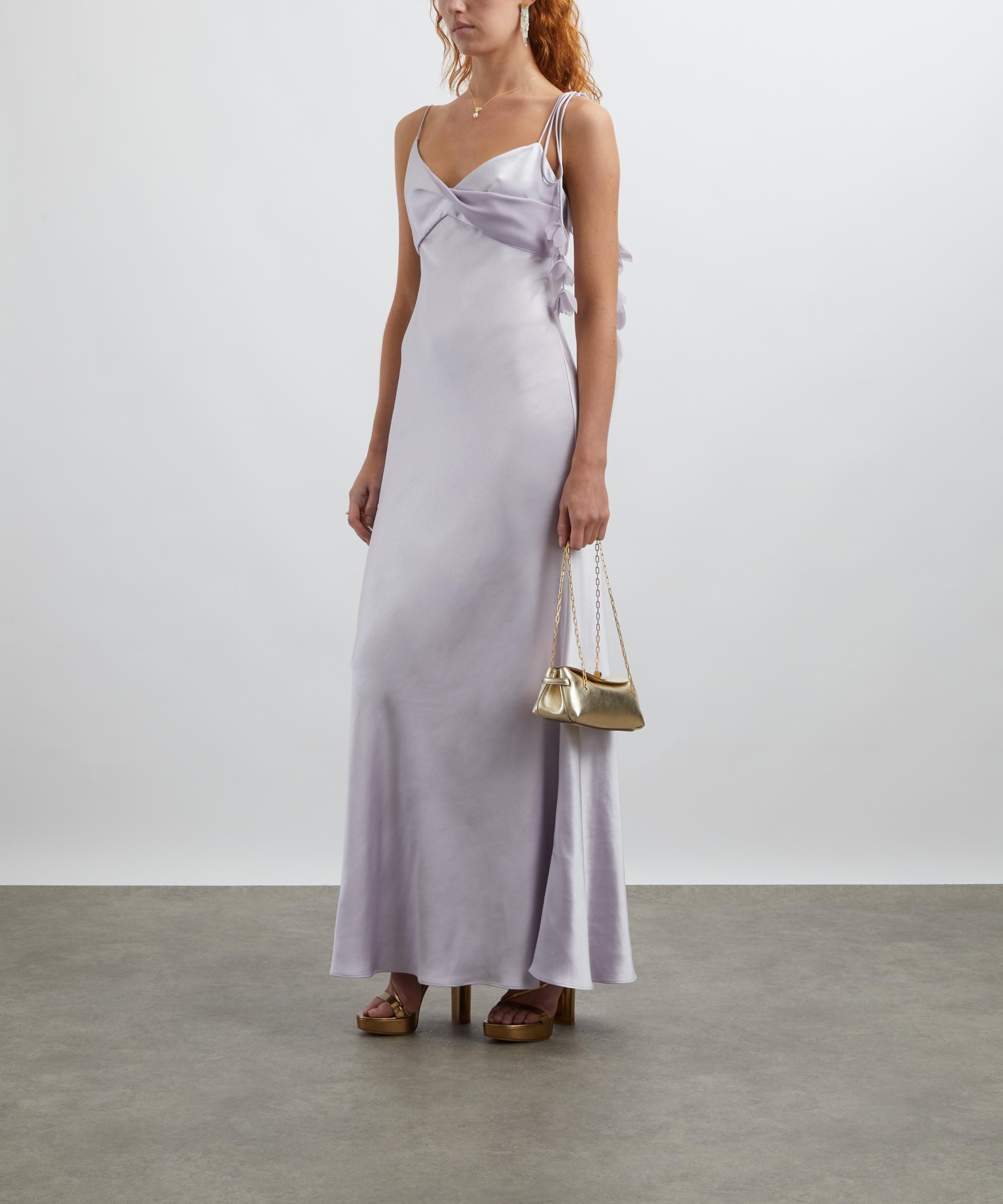 Self-Portrait - Lilac Flower Satin Maxi Dress image number 1