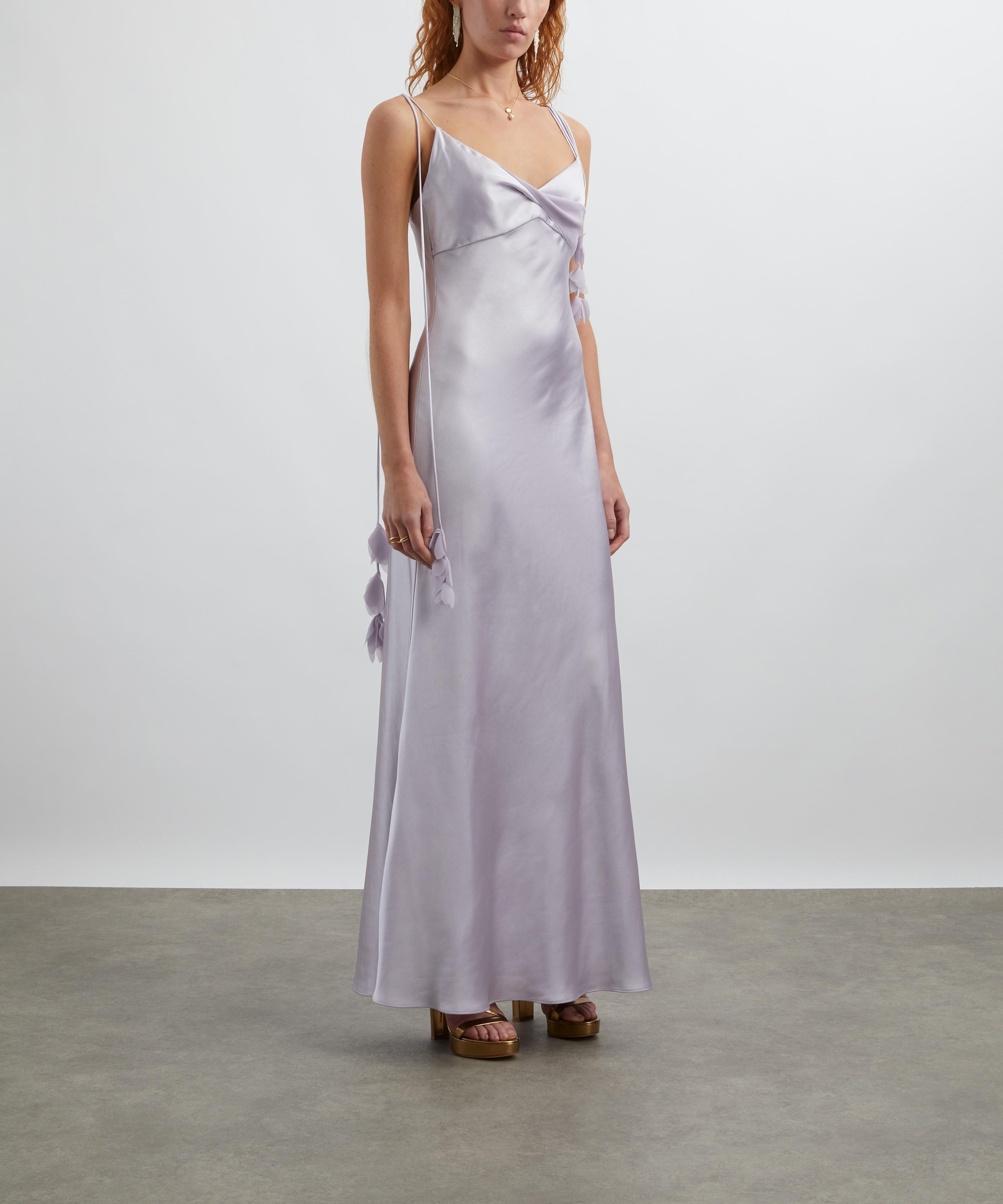 Self-Portrait - Lilac Flower Satin Maxi Dress image number 2