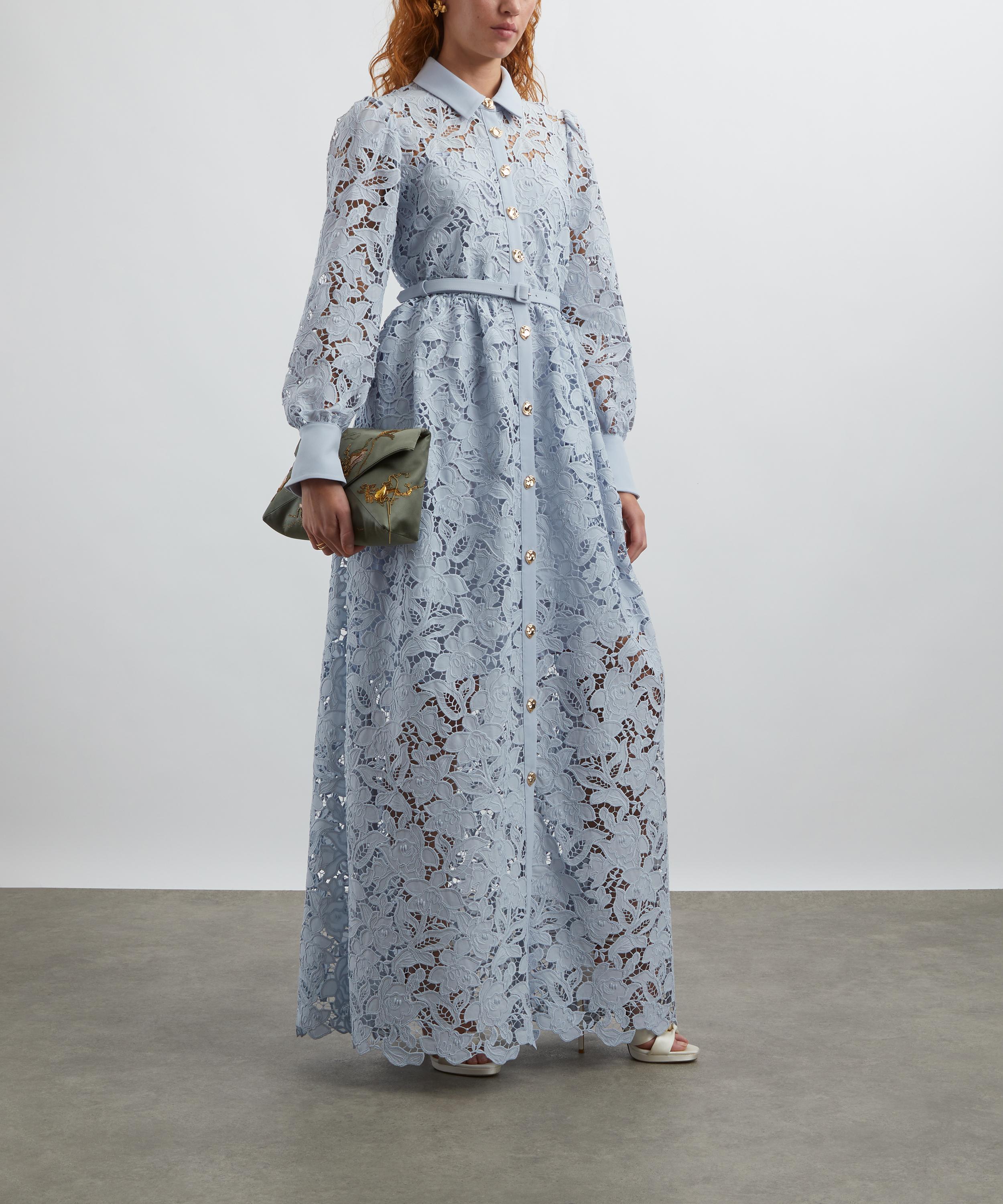 Self-Portrait - Blue Lace Collared Maxi Dress image number 1