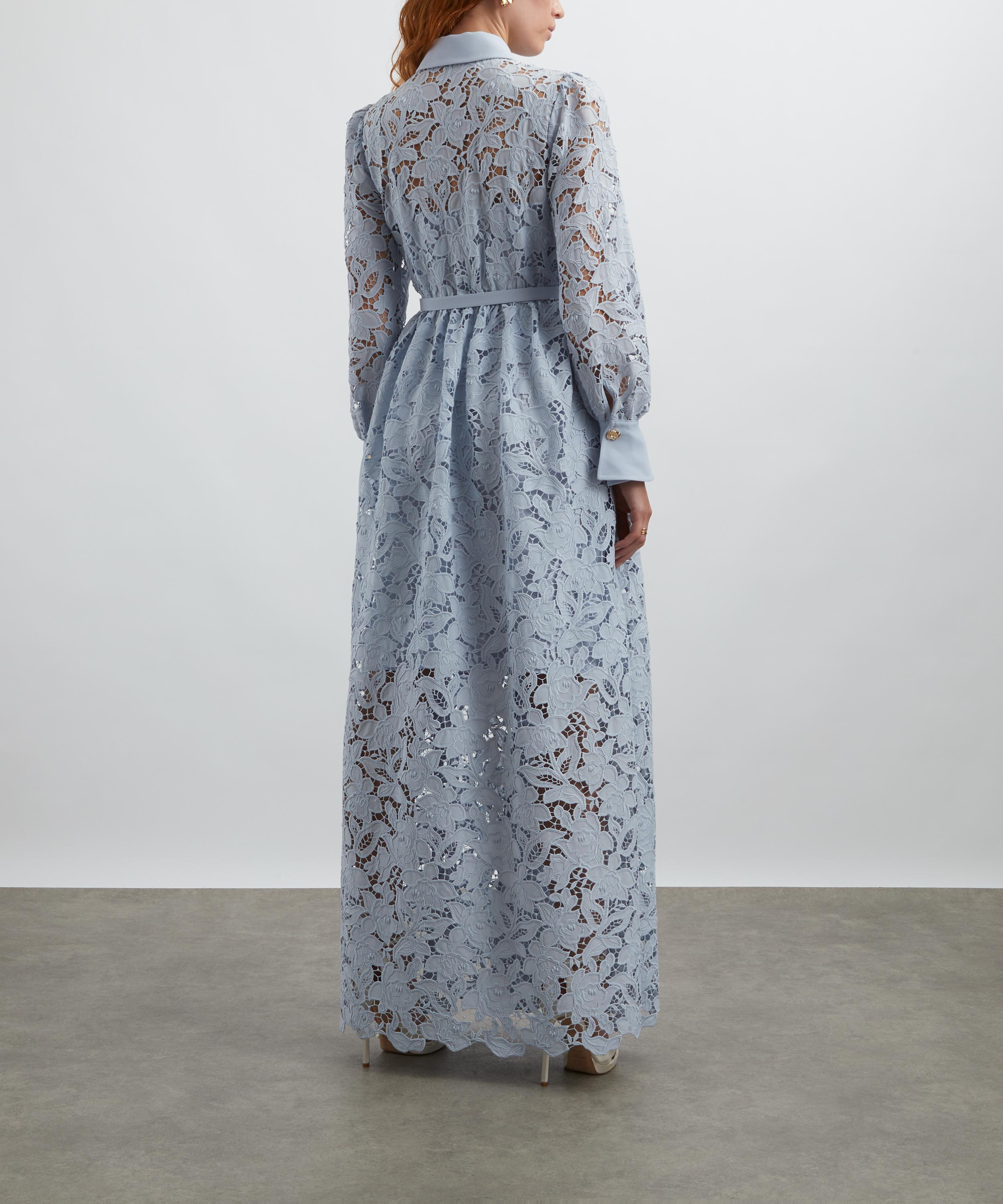 Self-Portrait - Blue Lace Collared Maxi Dress image number 3