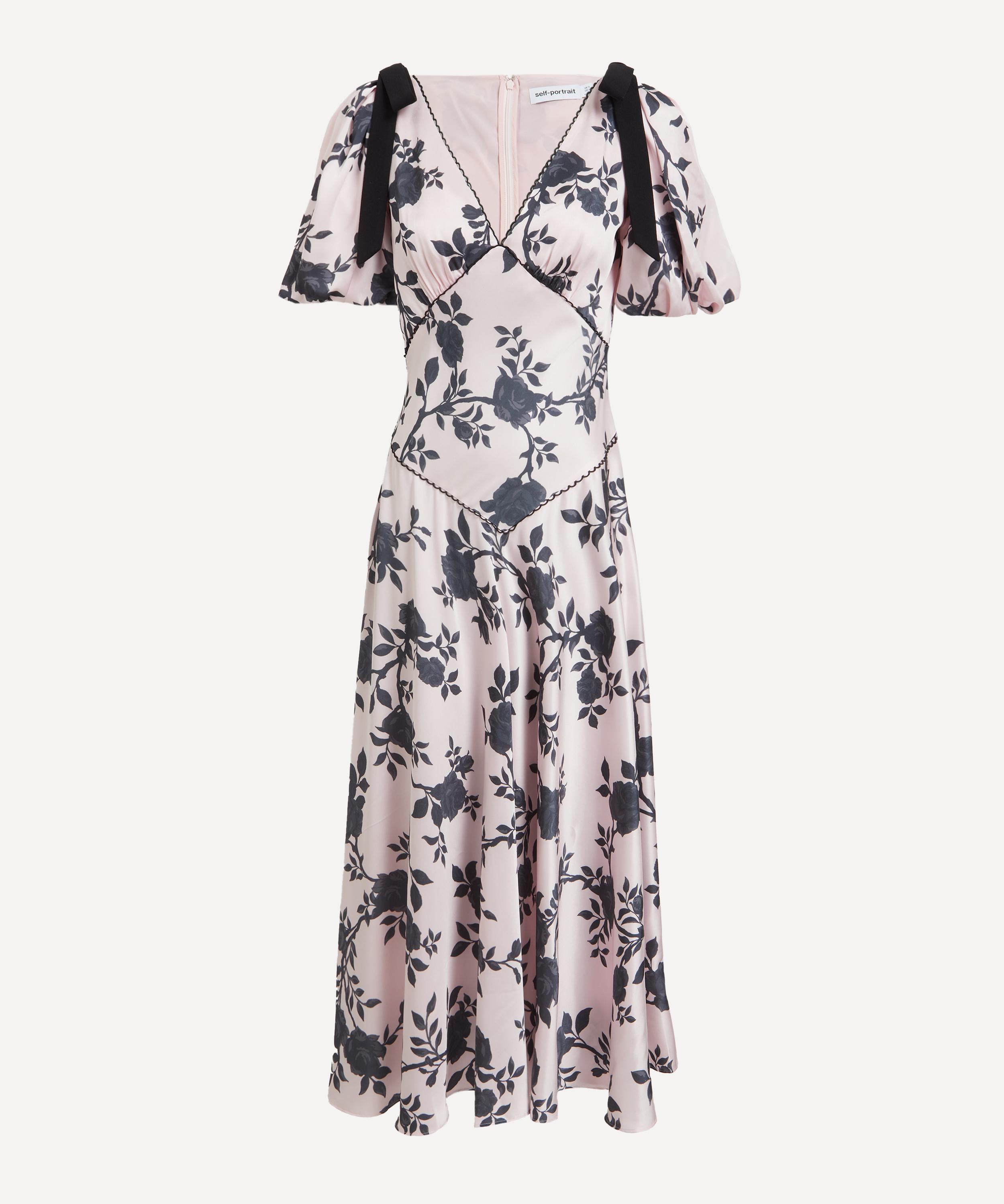 Self-Portrait - Satin Floral Midi Dress image number 0