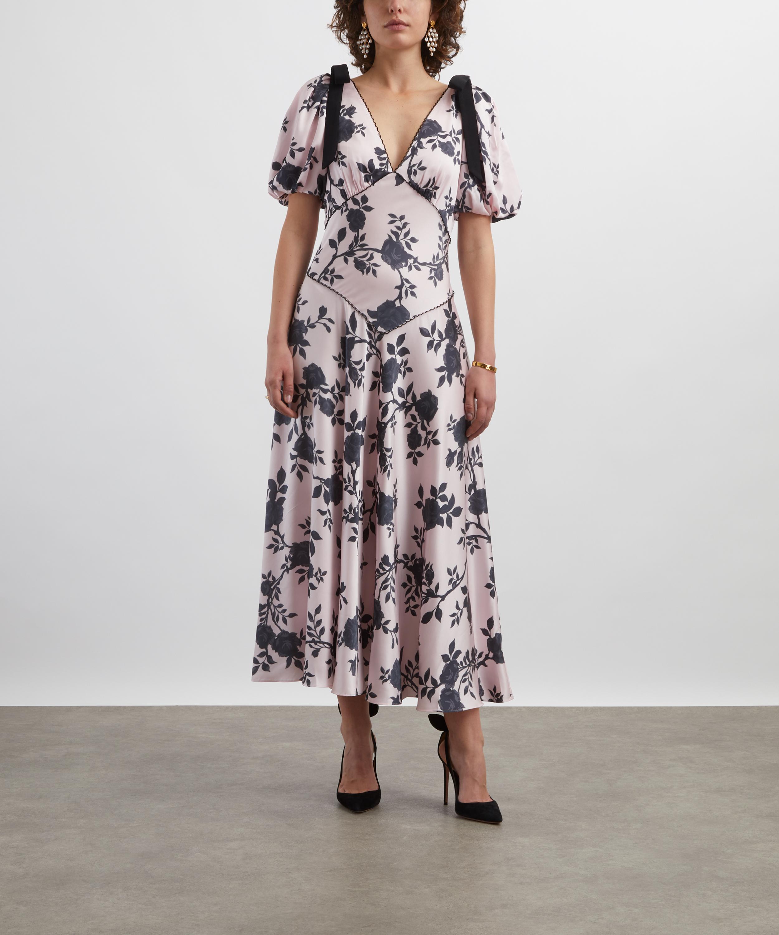 Self-Portrait - Satin Floral Midi Dress image number 2