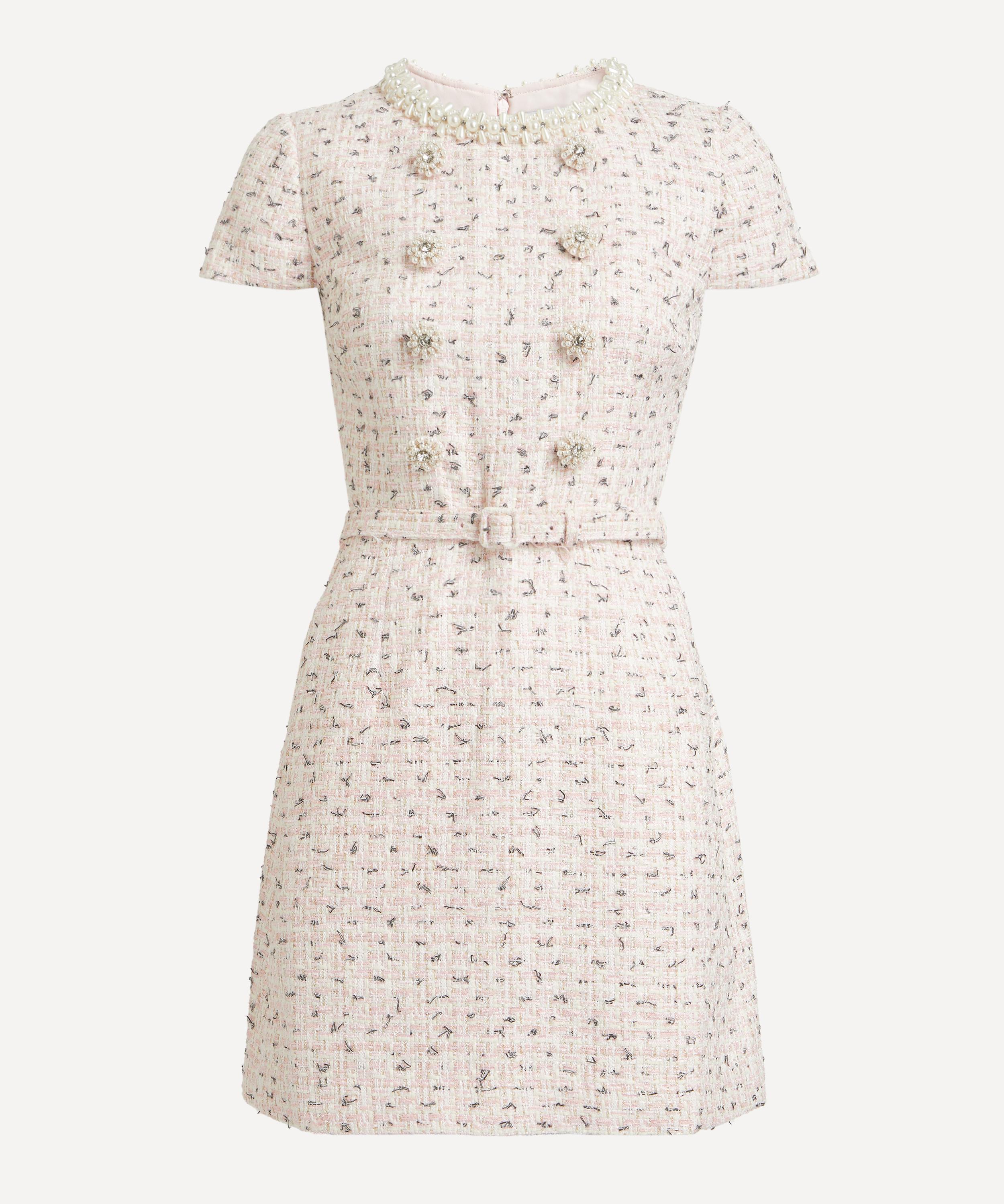 Self-Portrait - Pink Bouclé Pearl Mini Dress image number 0