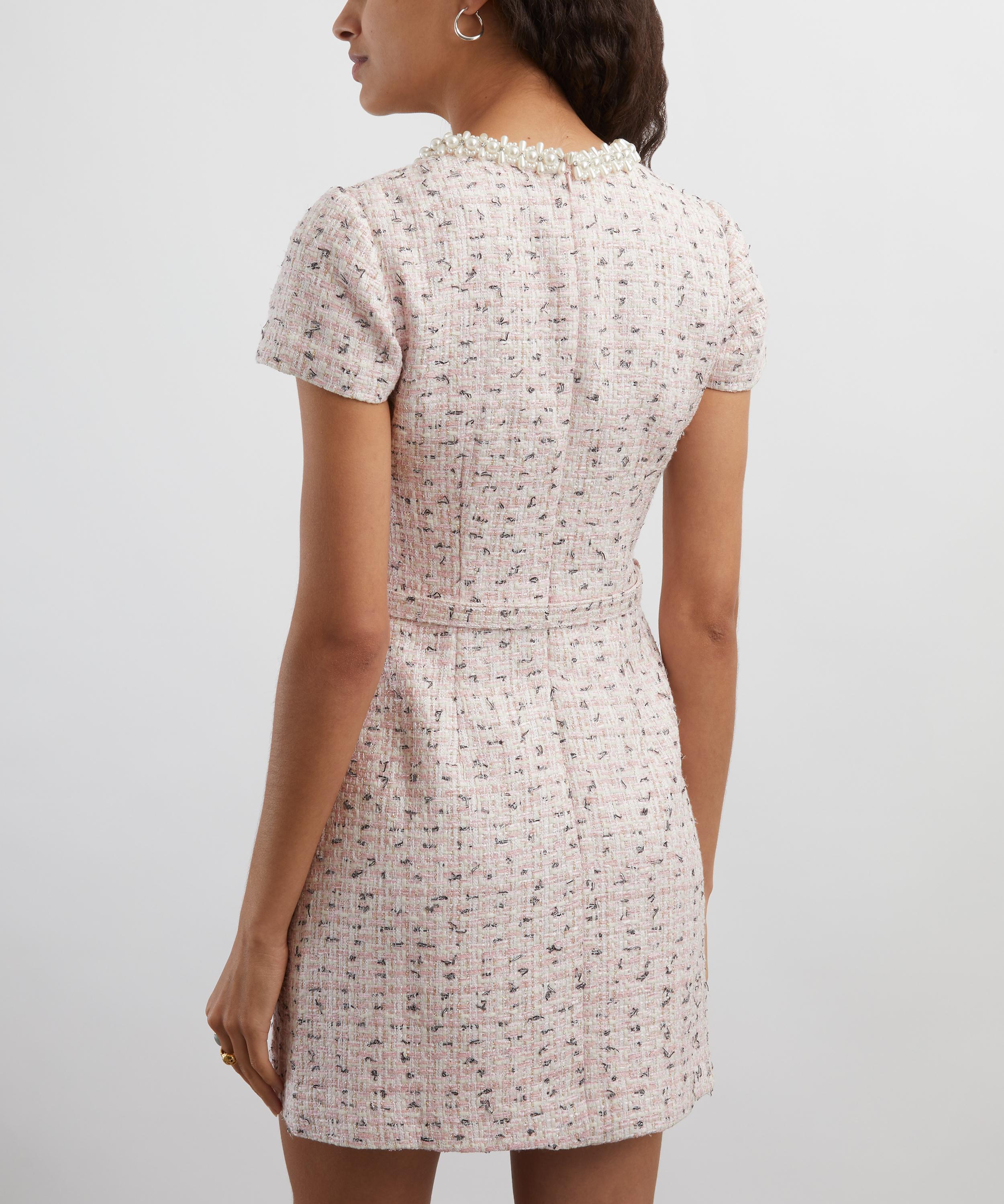 Self-Portrait - Pink Bouclé Pearl Mini Dress image number 3
