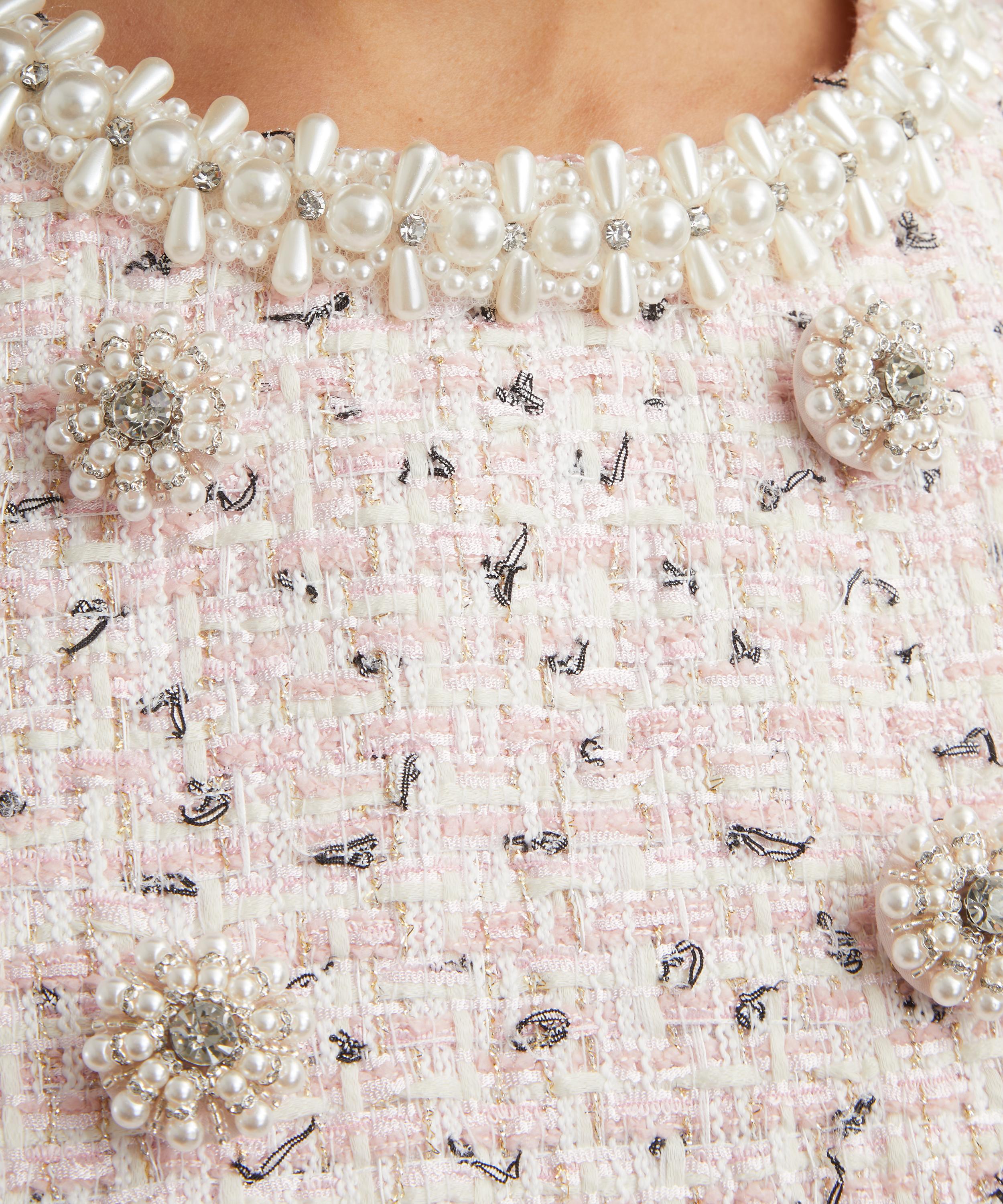 Self-Portrait - Pink Bouclé Pearl Mini Dress image number 4