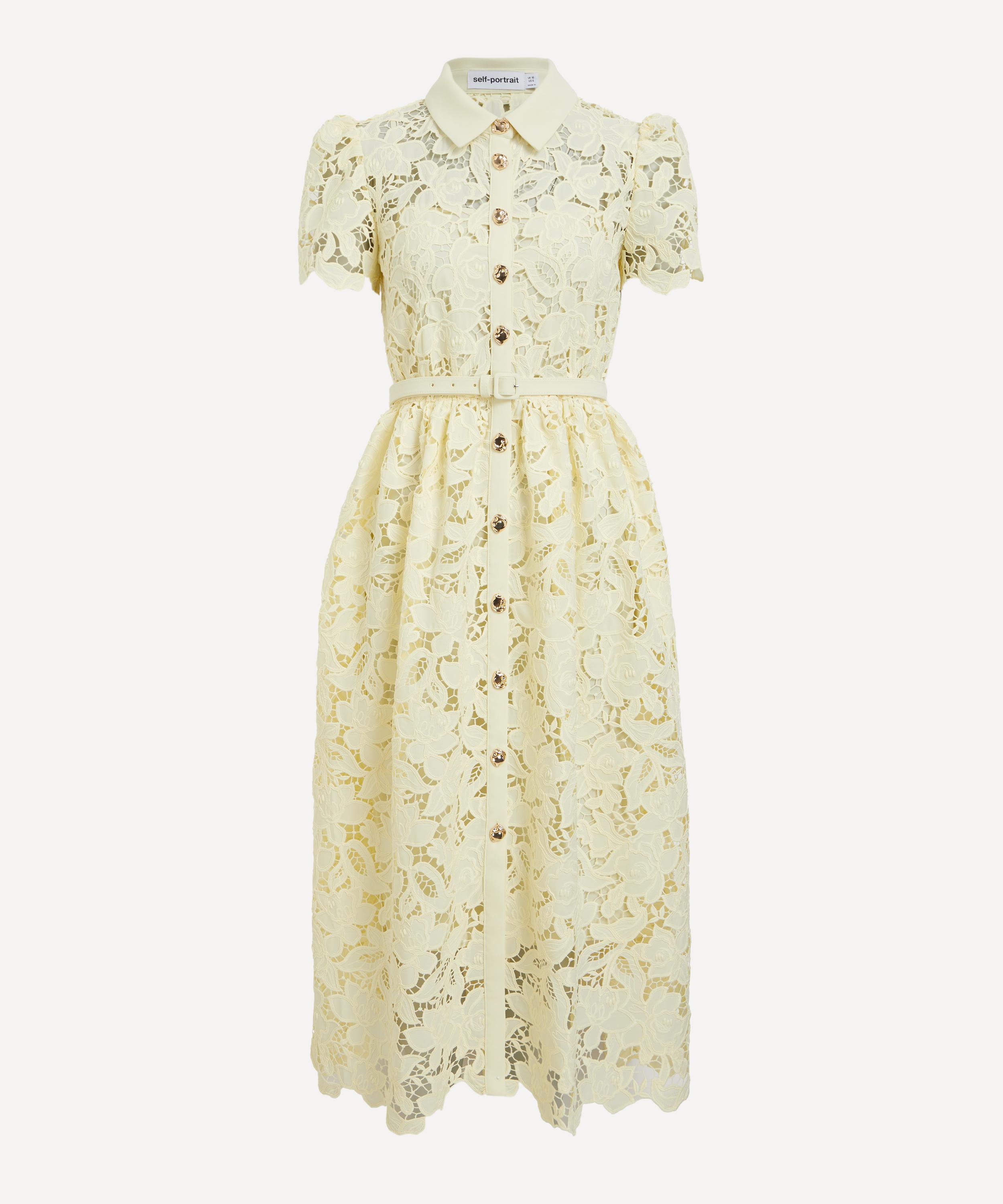 Self-Portrait - Yellow Lace Collared Midi Dress