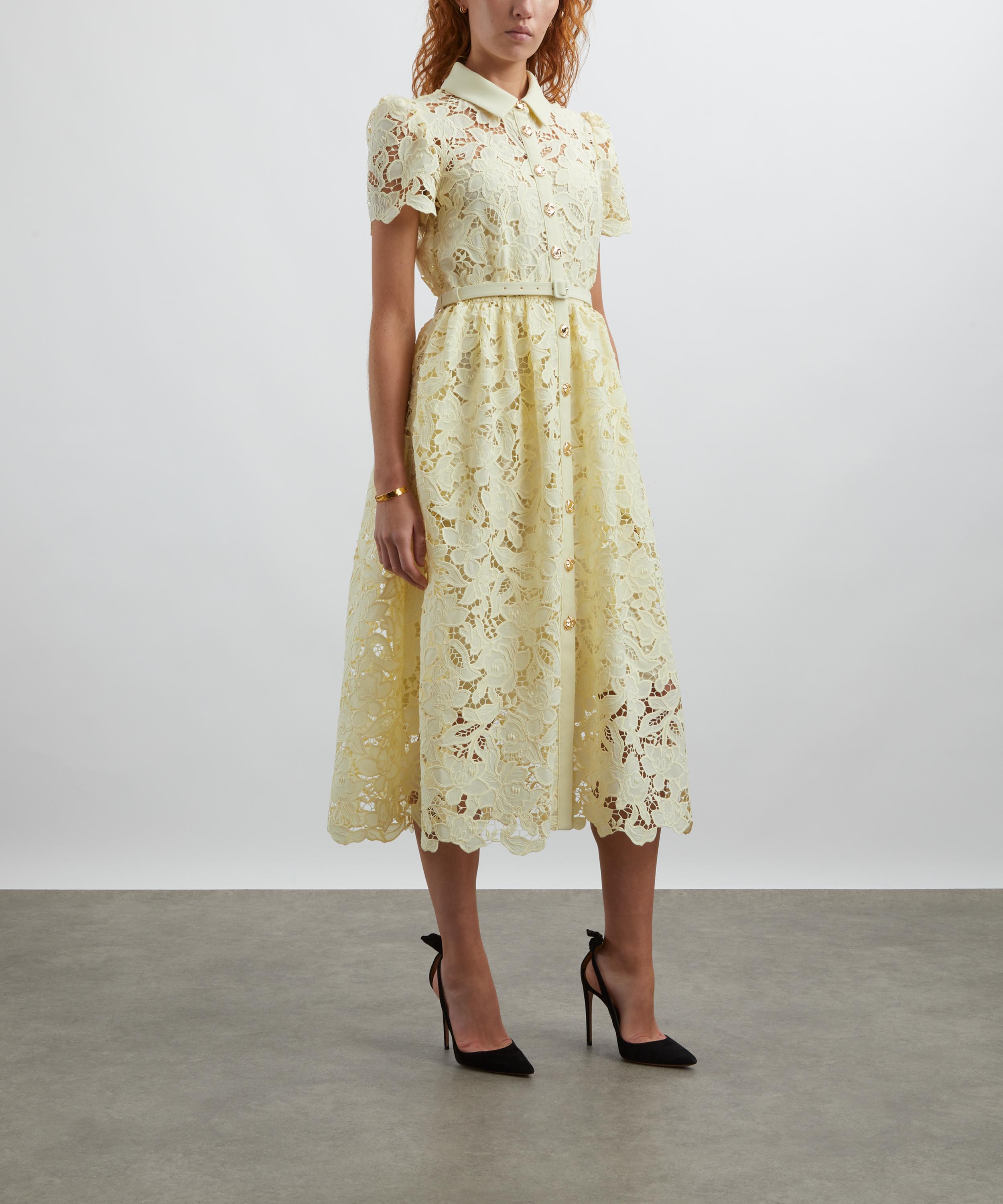 Self-Portrait - Yellow Lace Collared Midi Dress image number 2