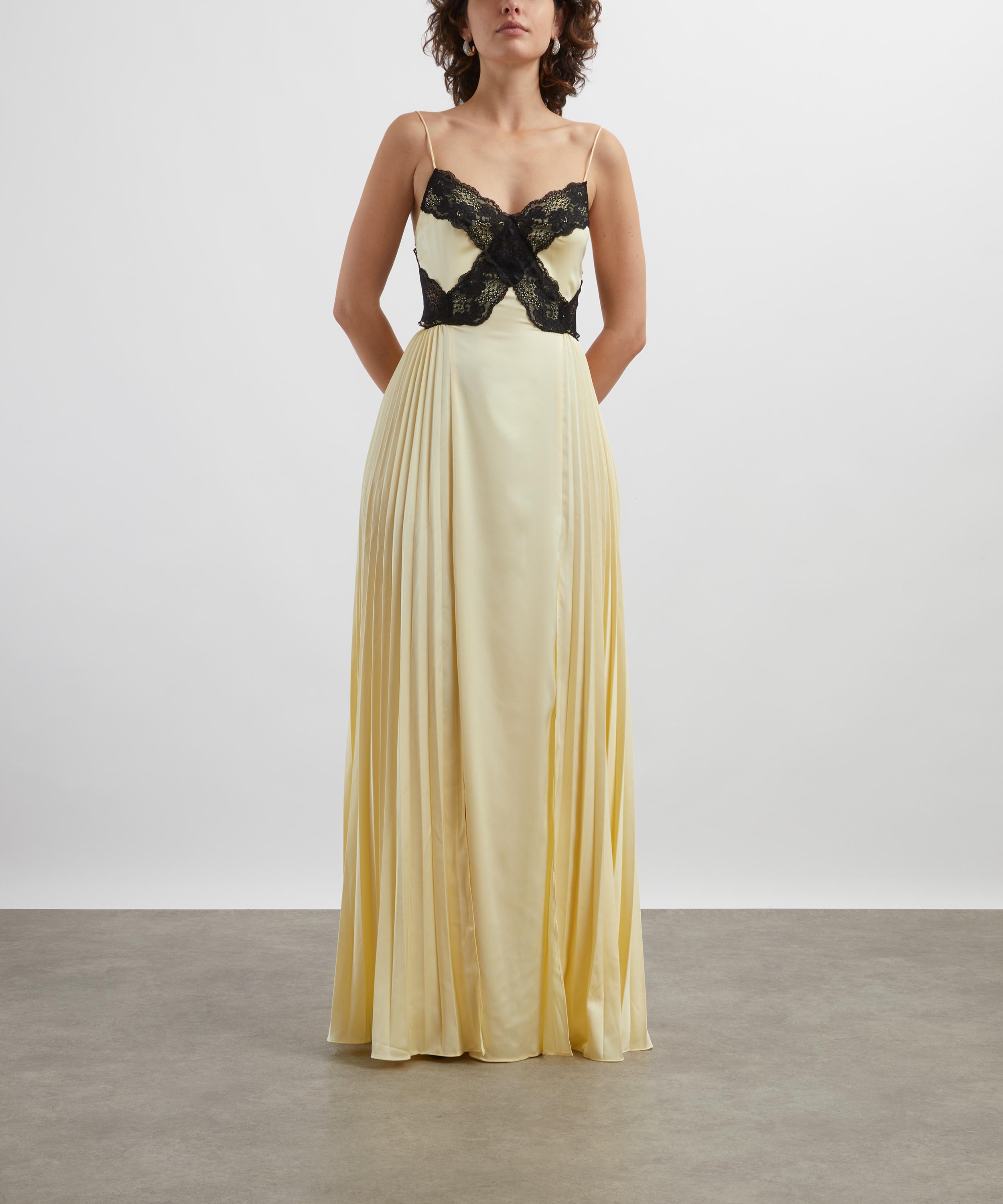Self-Portrait - Yellow Satin Lace Maxi Dress image number 2