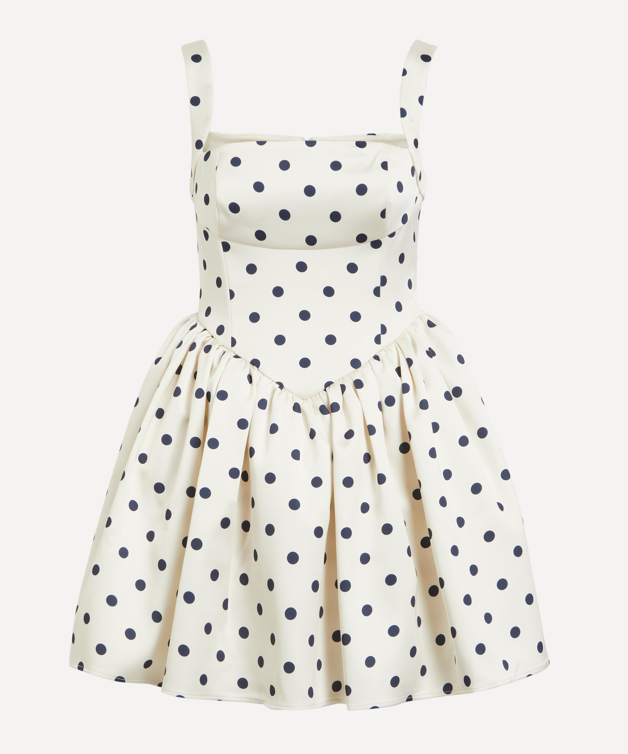 Self-Portrait - Cream Polka Dot Satin Mini Dress image number 0