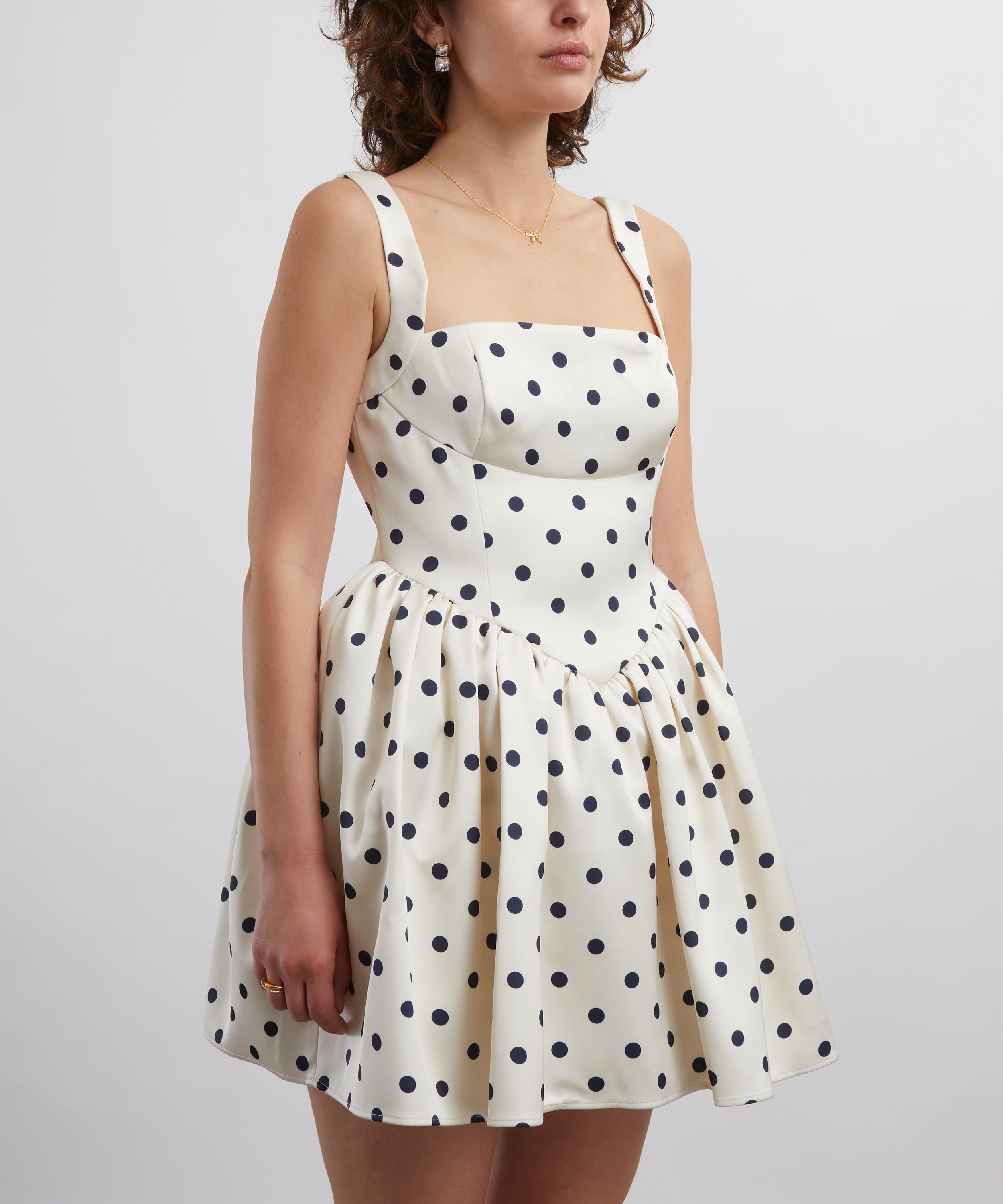 Self-Portrait - Cream Polka Dot Satin Mini Dress image number 2