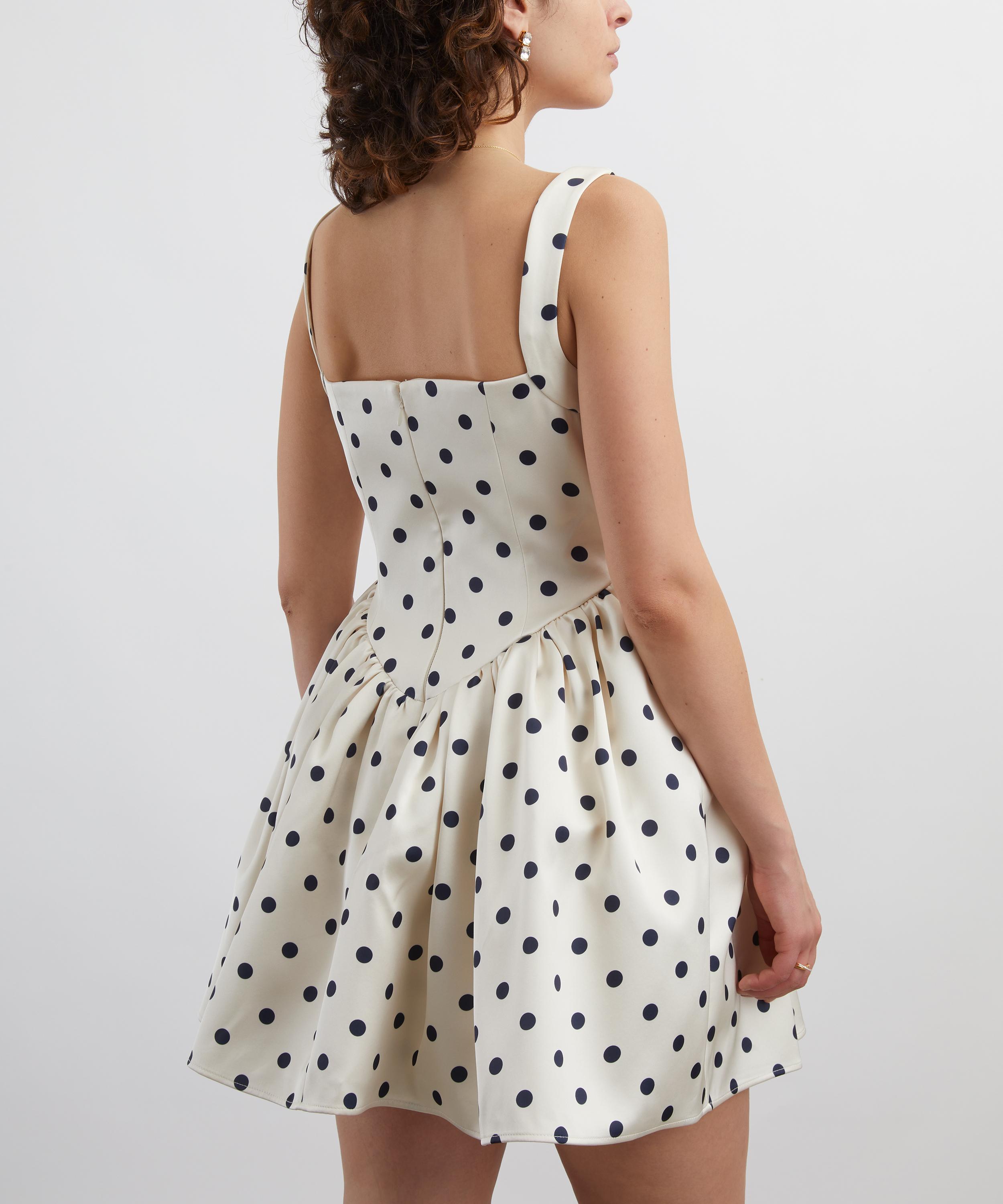 Self-Portrait - Cream Polka Dot Satin Mini Dress image number 3