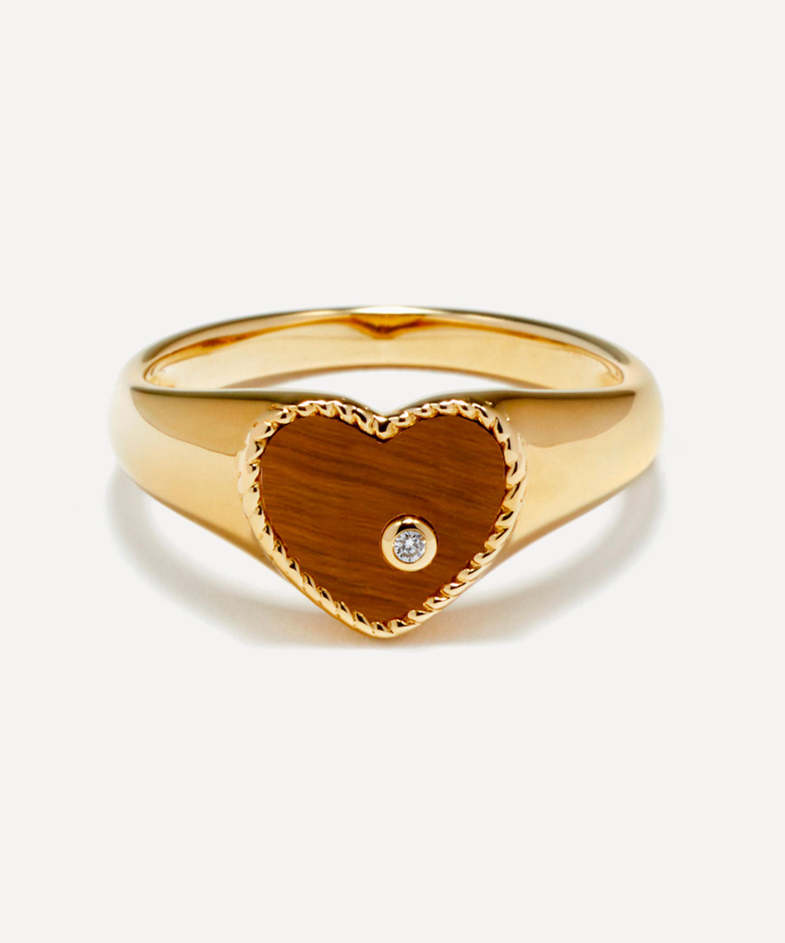 Yvonne Léon - 9ct Gold Tigers Eye Baby Heart Signet Ring image number 0