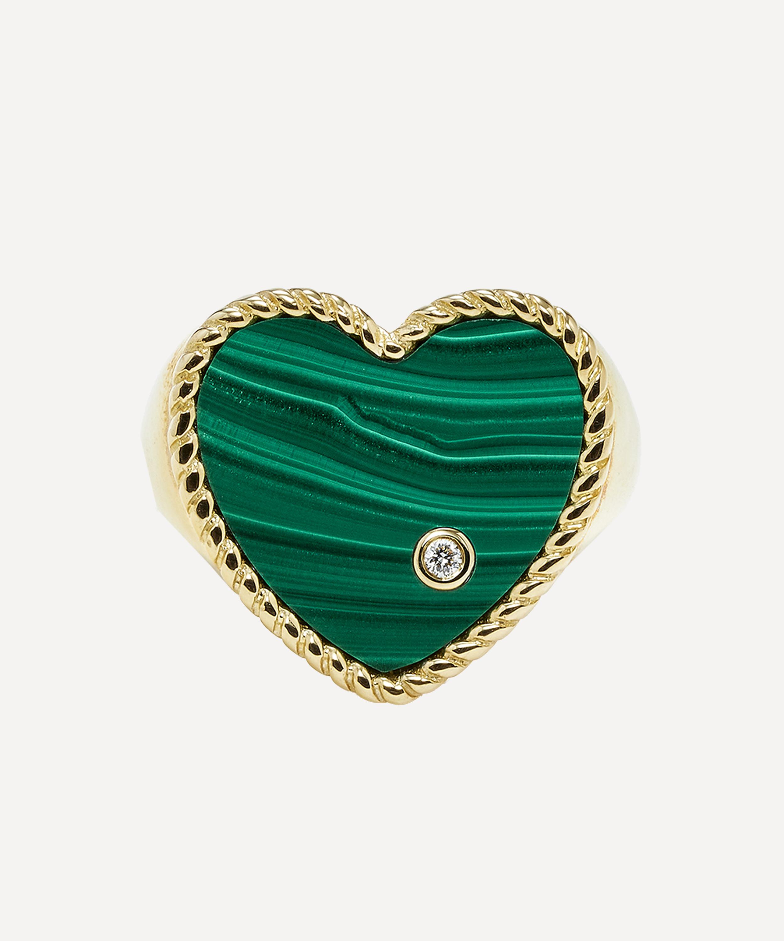 Yvonne Léon - 9ct Gold Malachite Heart Signet Ring image number 0
